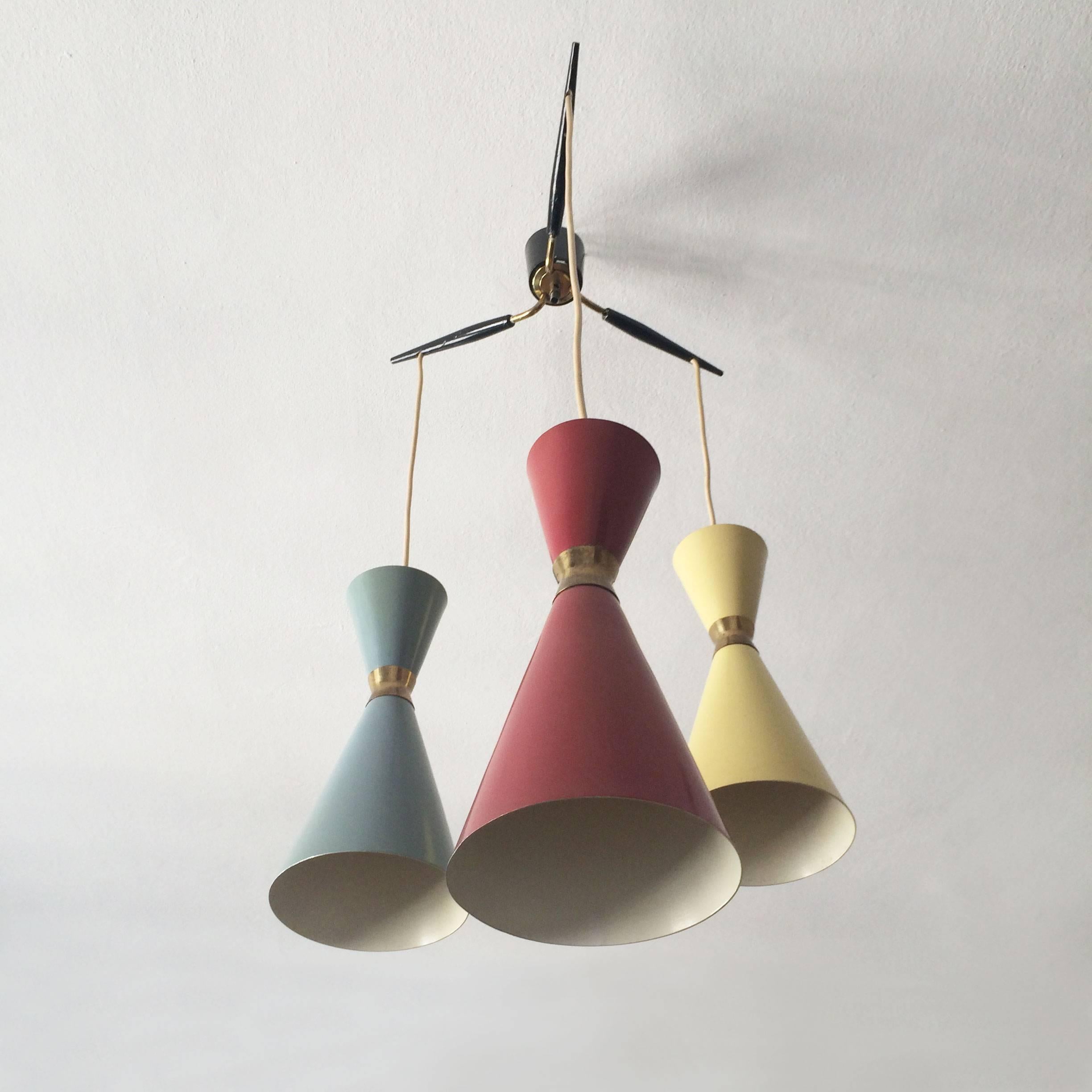 Tri-Color Diabolo Pendant Lamp by Bünte & Remmler, Germany, 1950s In Good Condition In Munich, DE
