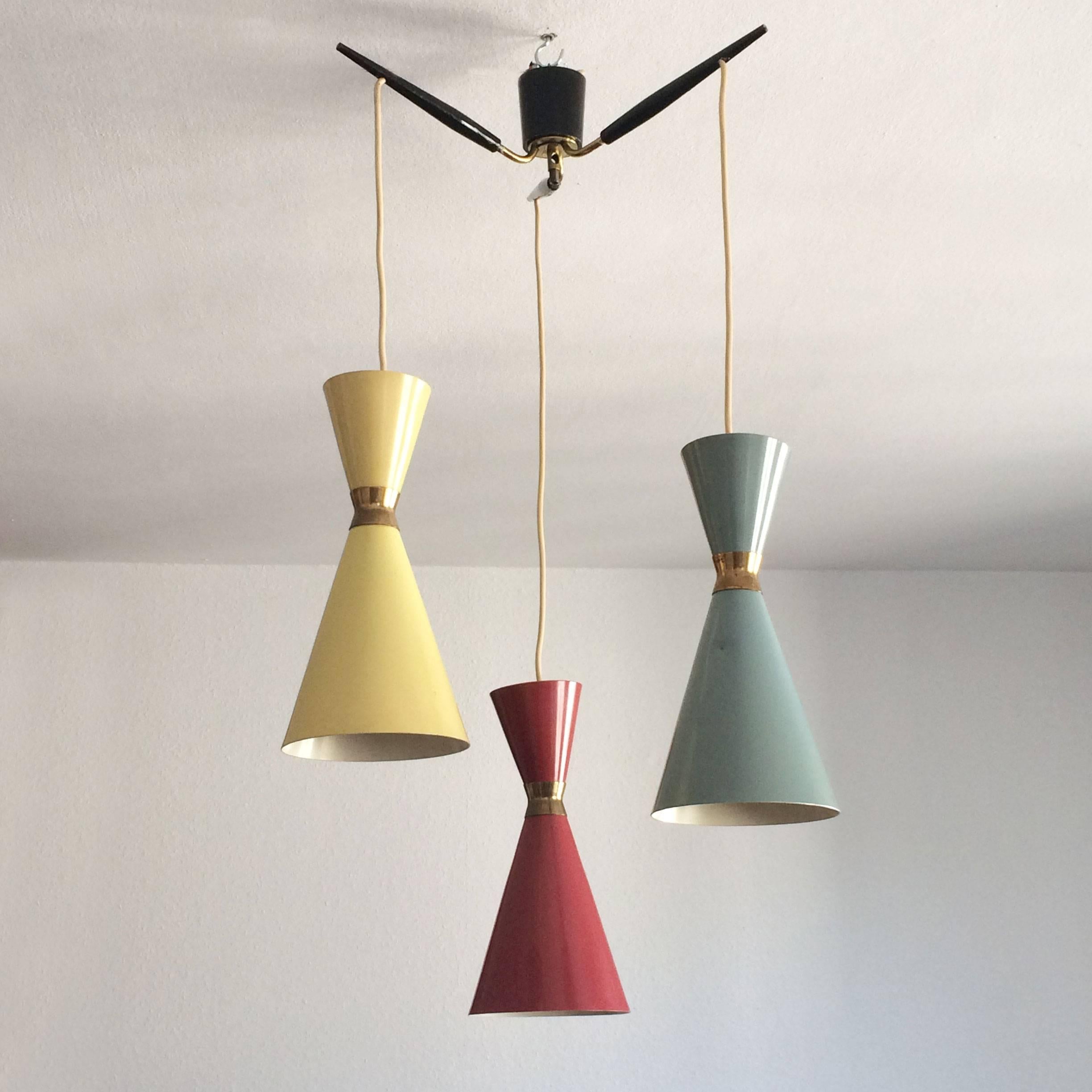 Lacquered Tri-Color Diabolo Pendant Lamp by Bünte & Remmler, Germany, 1950s