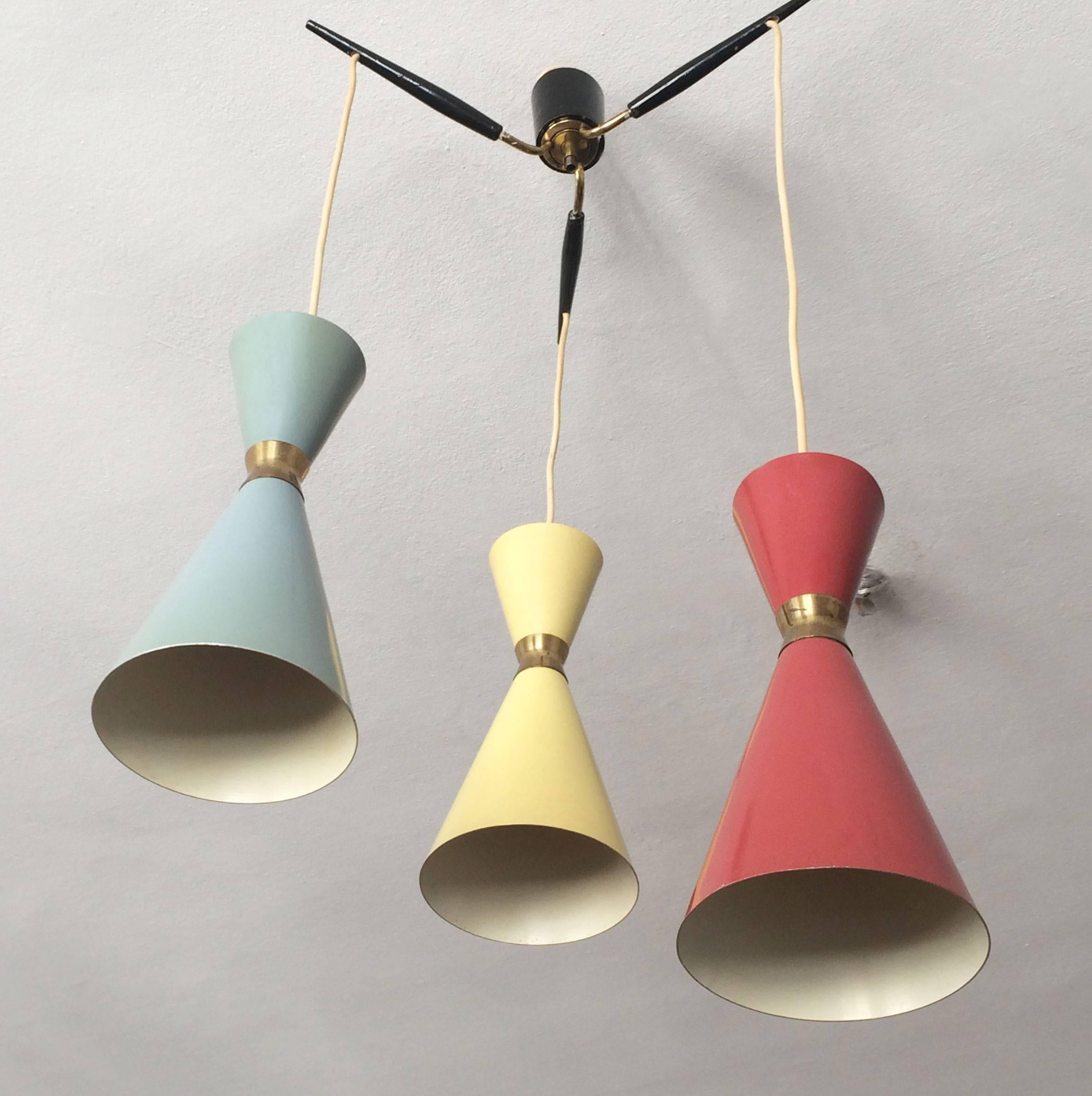 Mid-20th Century Tri-Color Diabolo Pendant Lamp by Bünte & Remmler, Germany, 1950s