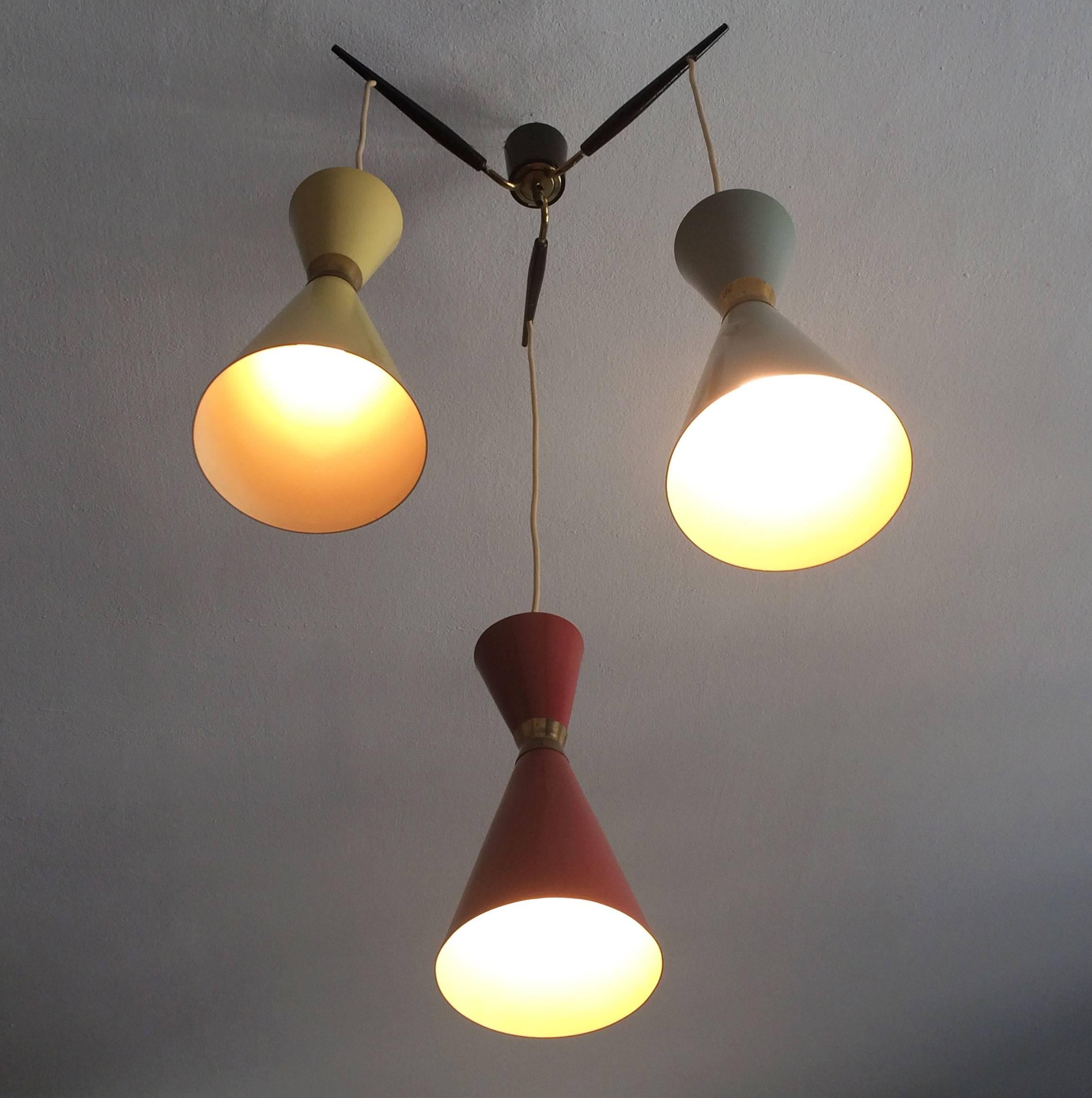 Mid-Century Modern Tri-Color Diabolo Pendant Lamp by Bünte & Remmler, Germany, 1950s