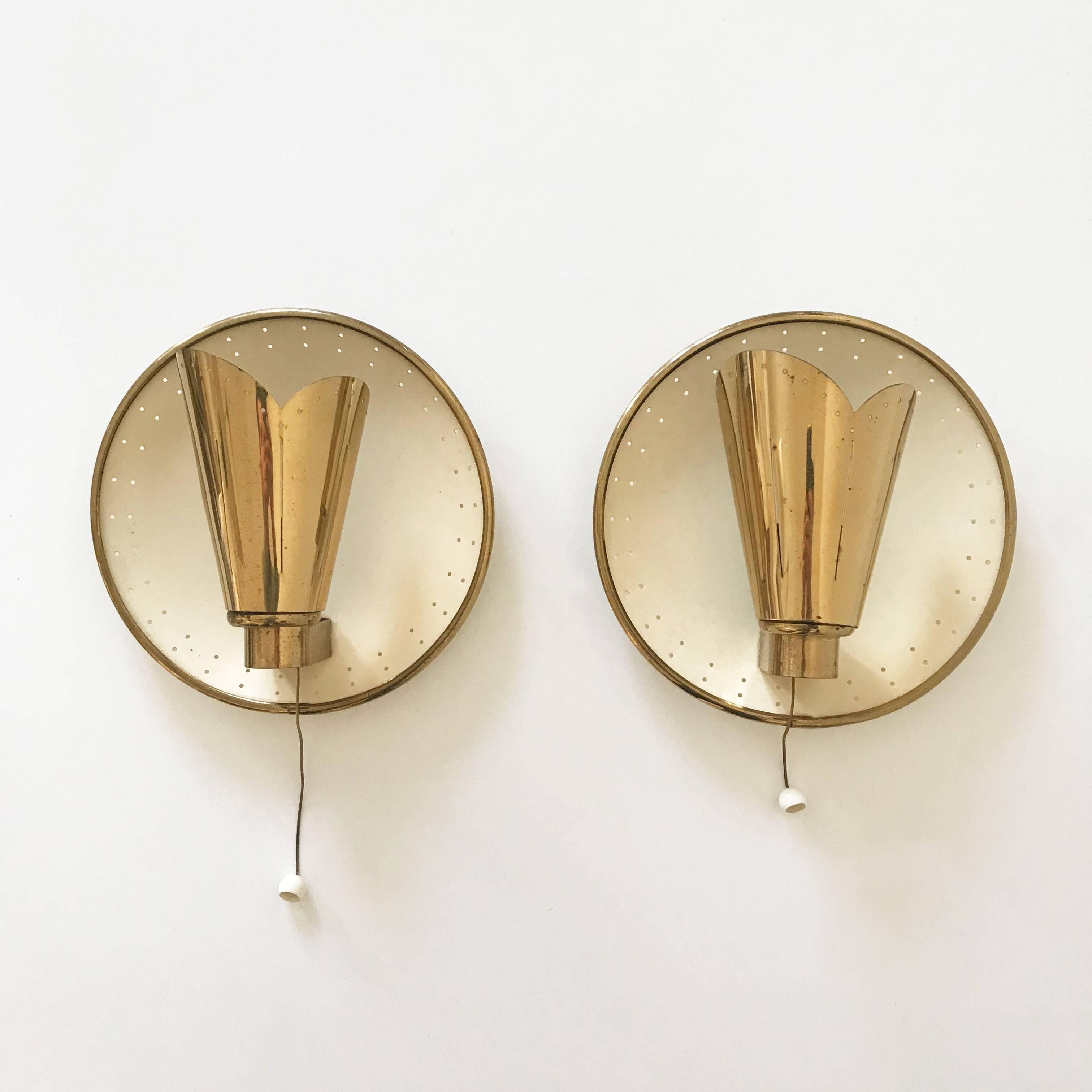 Metal Set of Two Elegant Mid Century Modern Sconces or Wall Lamps by Jacques Biny