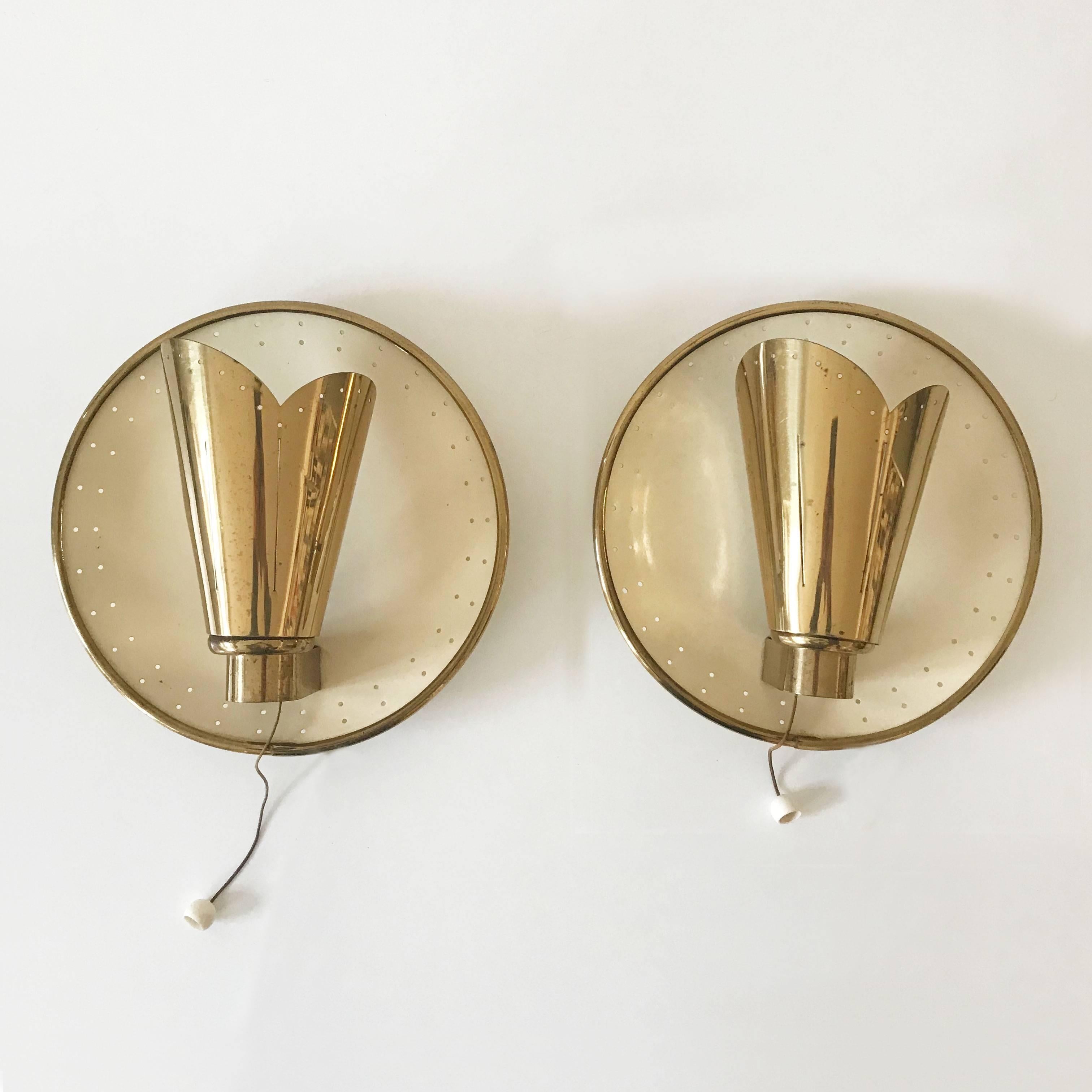 Set of Two Elegant Mid Century Modern Sconces or Wall Lamps by Jacques Biny In Good Condition In Munich, DE