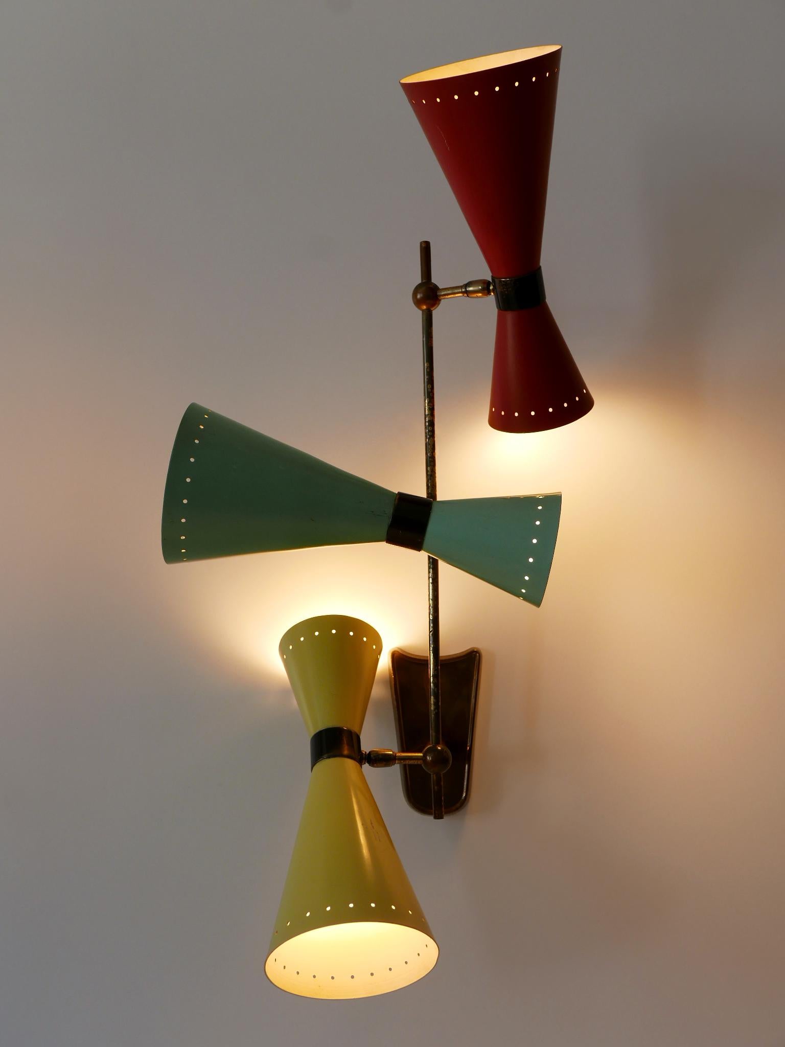Excepcional candelabro o plafón diábolo de tres brazos de BAG Turgi Años 50 Suizo en venta