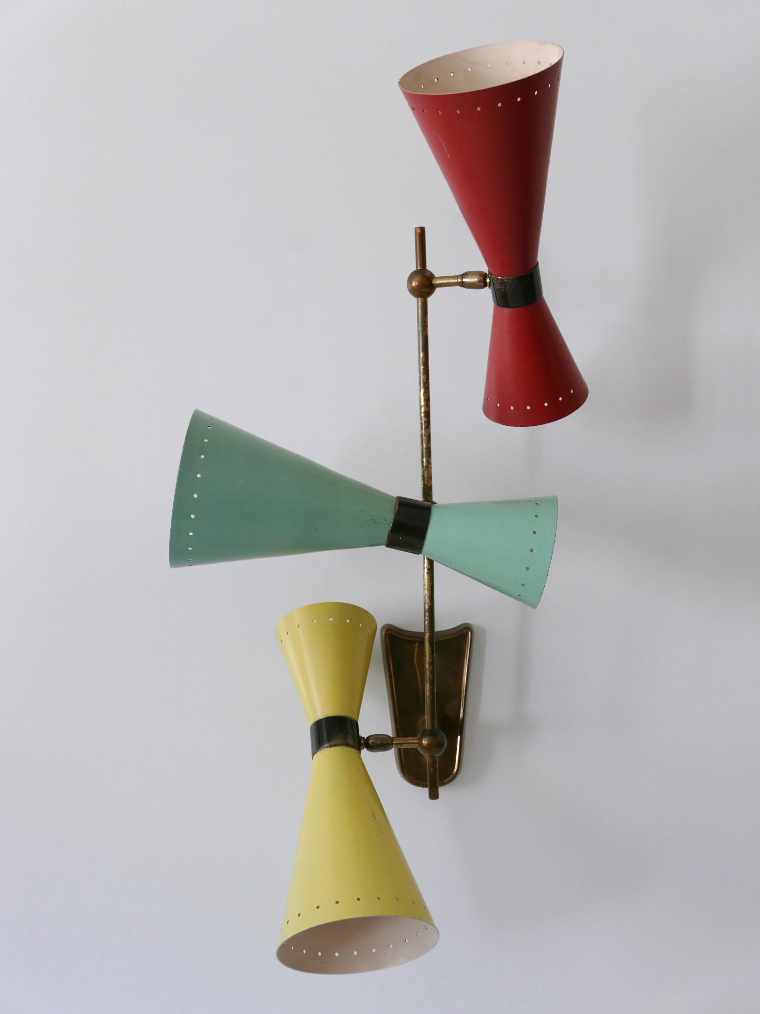 Excepcional candelabro o plafón diábolo de tres brazos de BAG Turgi Años 50 Moderno de mediados de siglo en venta