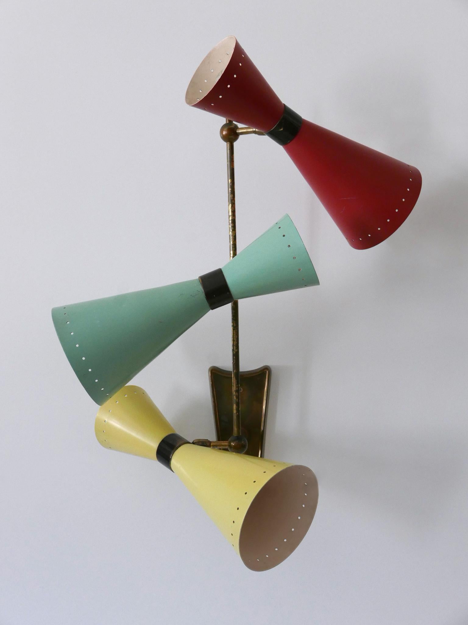 Excepcional candelabro o plafón diábolo de tres brazos de BAG Turgi Años 50 en venta 1