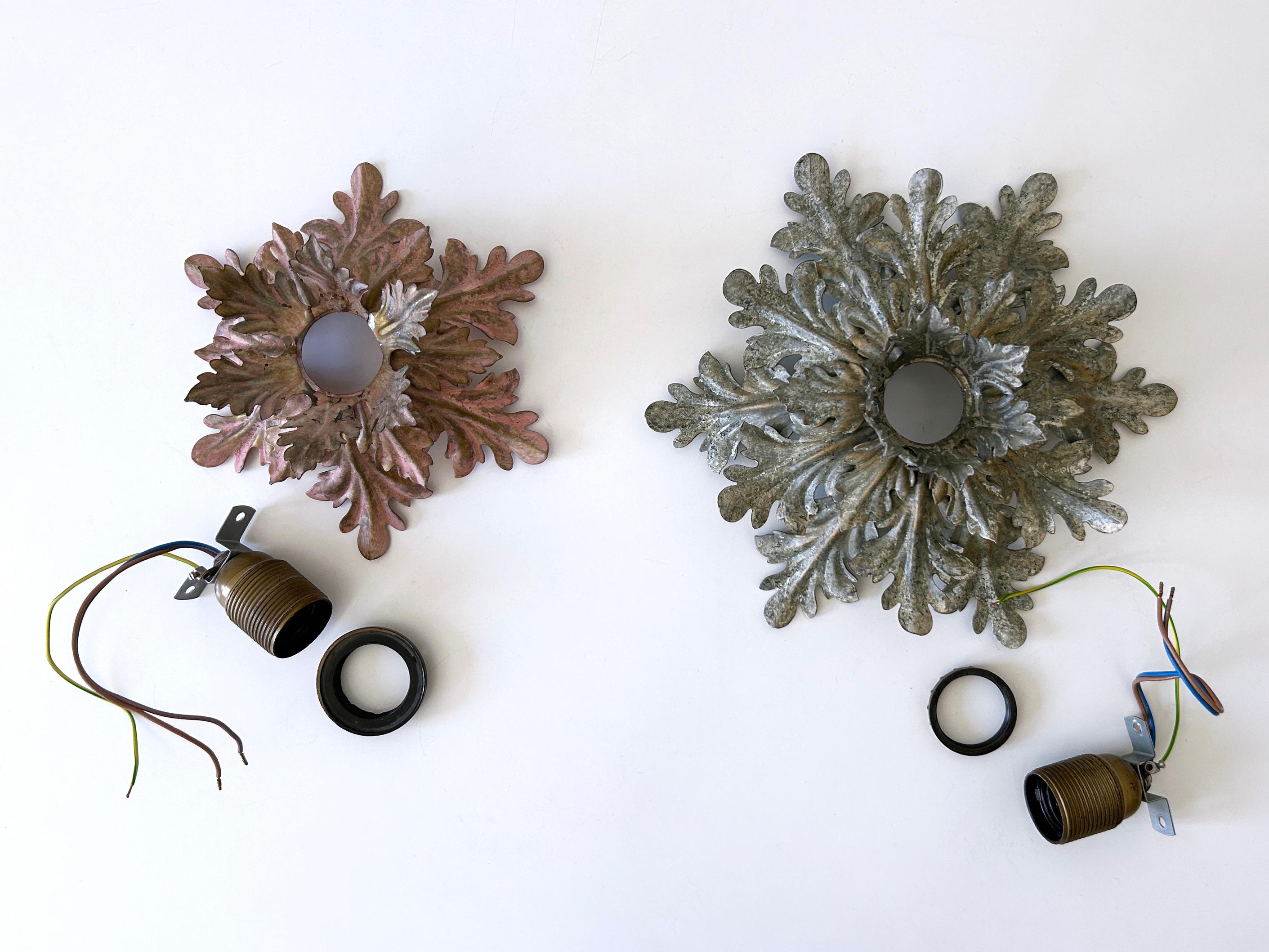 Set of Two Mid-Century Floral Flush Mounts or Sconces by W. Müller Germany 1970s For Sale 14