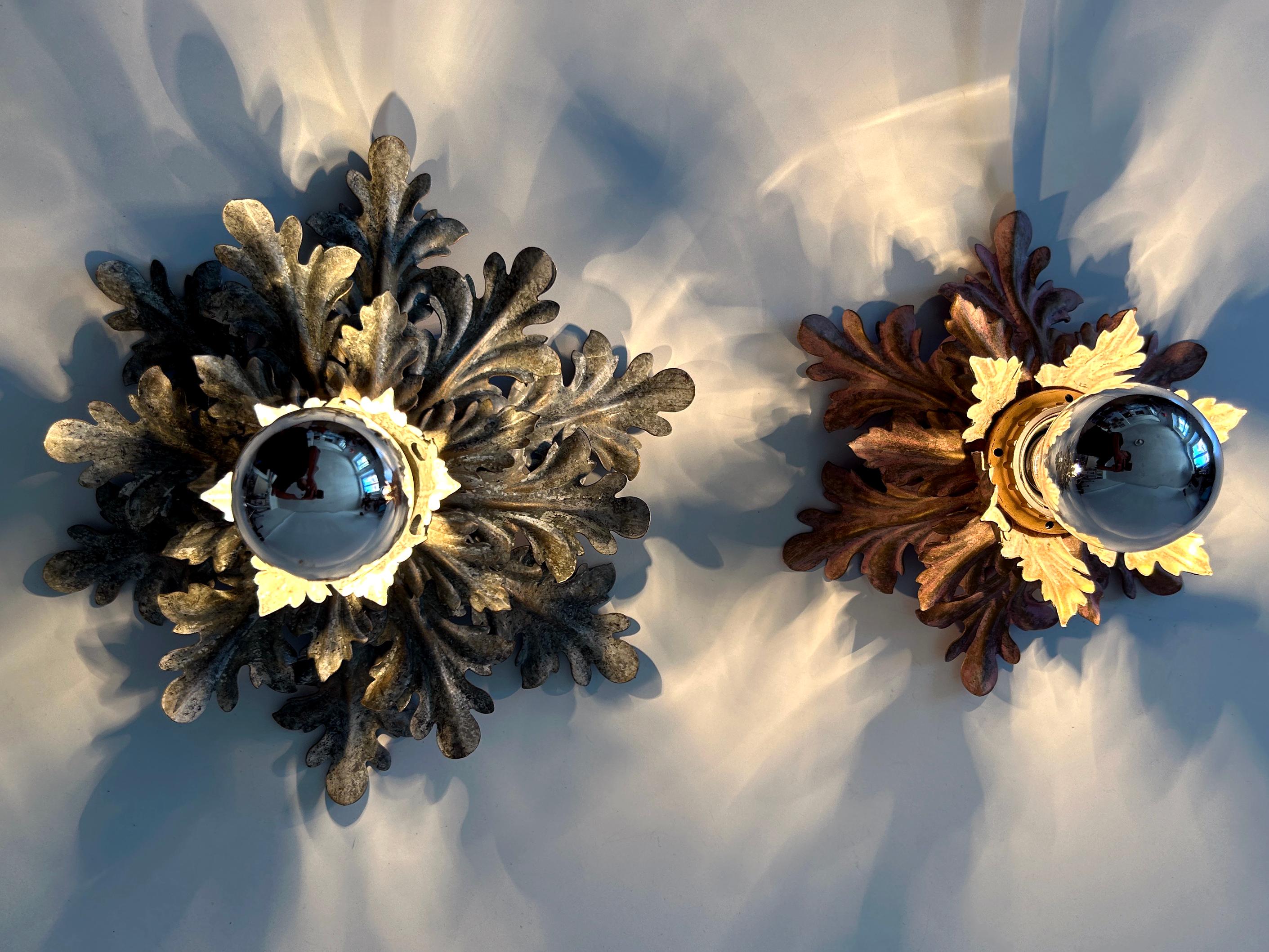 Set of Two Mid-Century Floral Flush Mounts or Sconces by W. Müller Germany 1970s In Good Condition For Sale In Munich, DE