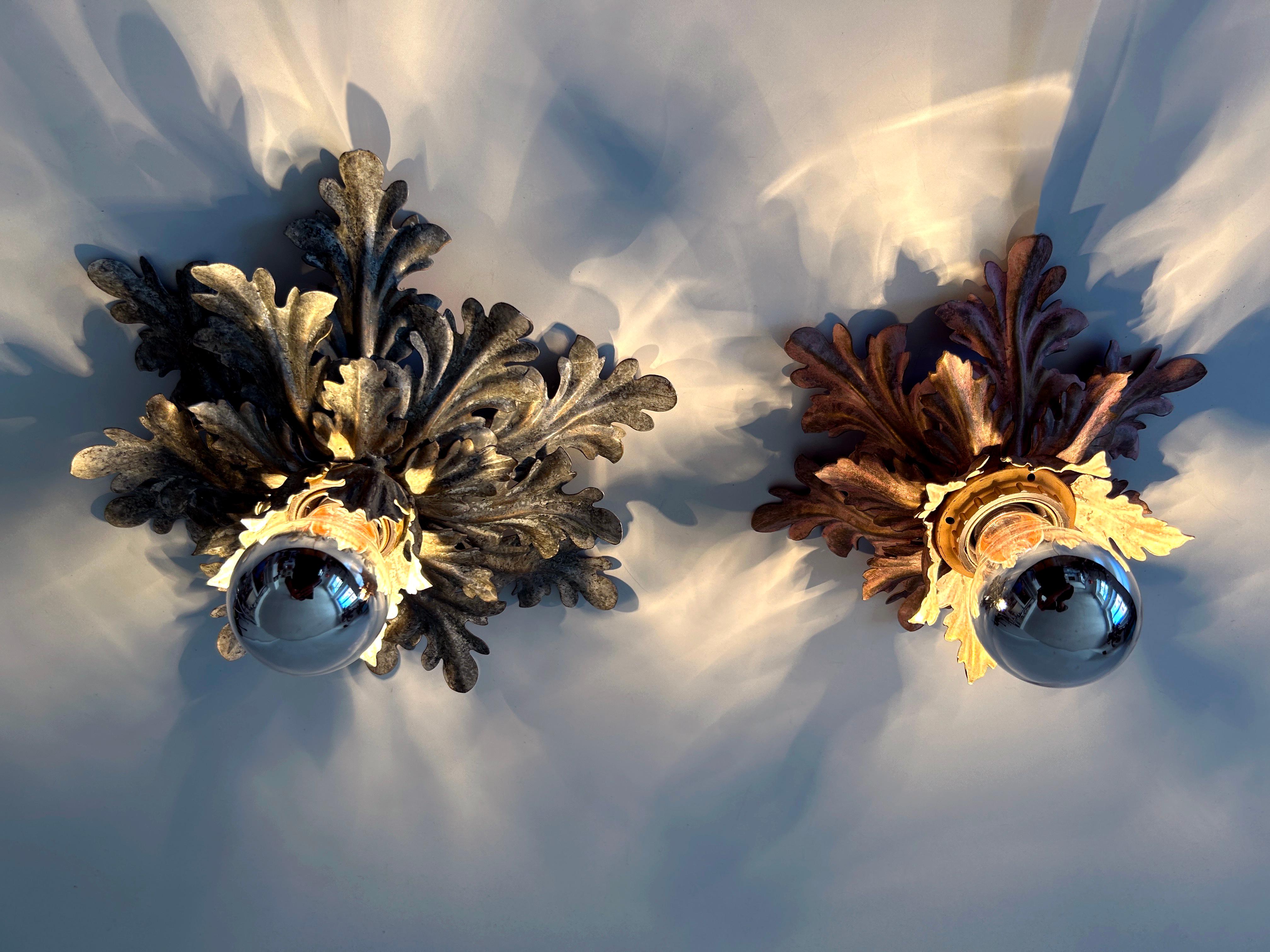 Set of Two Mid-Century Floral Flush Mounts or Sconces by W. Müller Germany 1970s For Sale 6