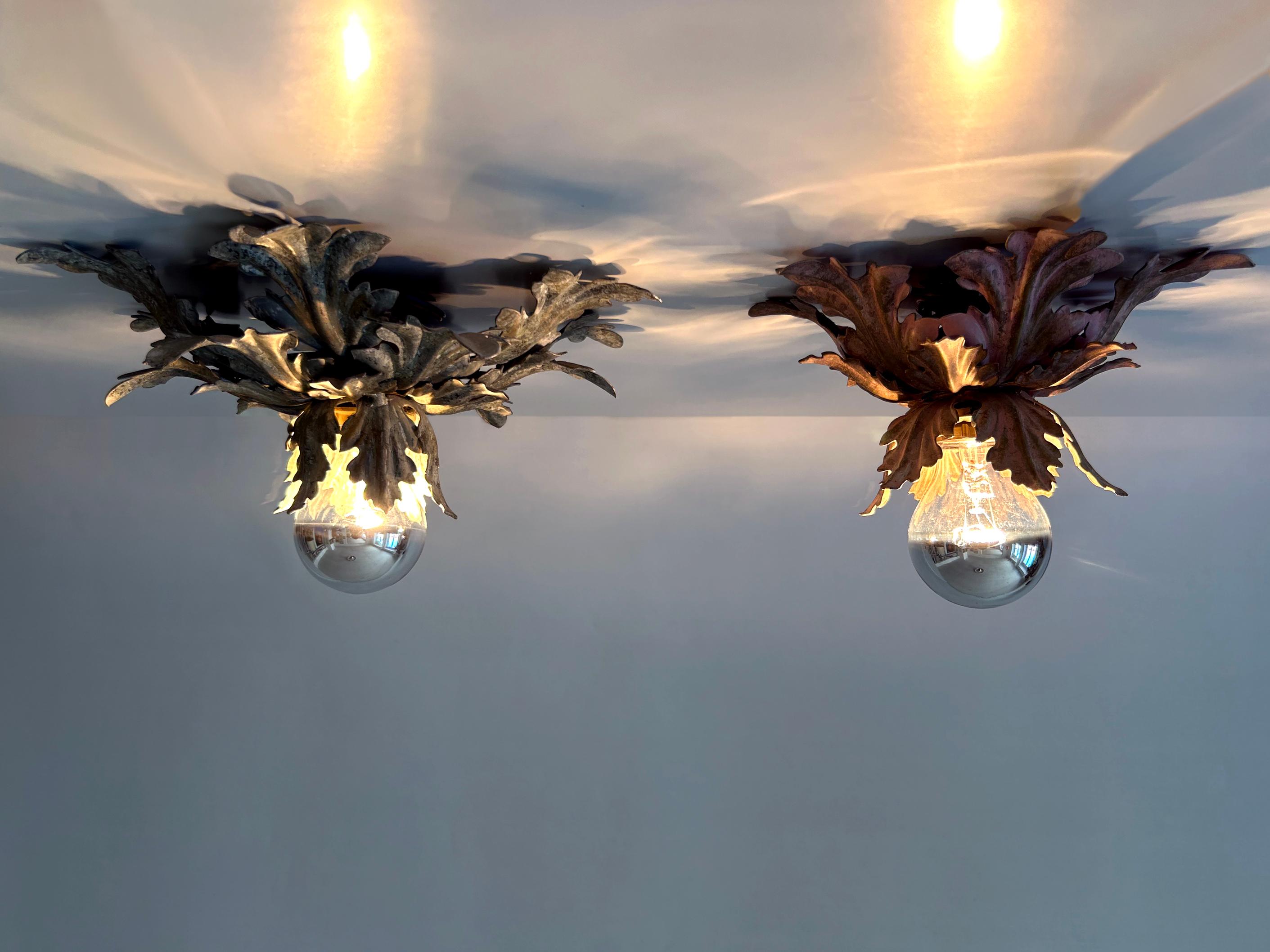 Set of Two Mid-Century Floral Flush Mounts or Sconces by W. Müller Germany 1970s For Sale 10
