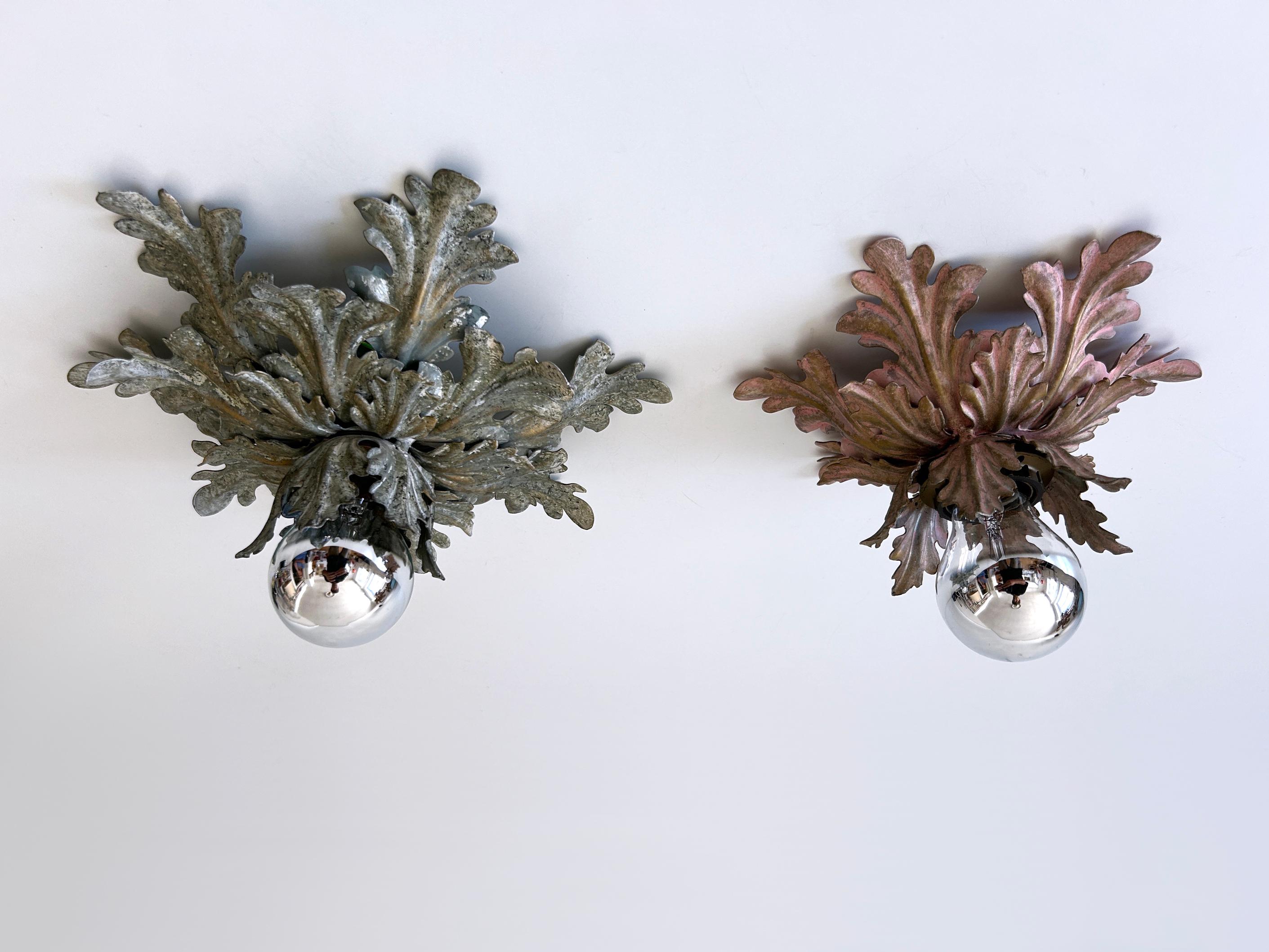 Set of Two Mid-Century Floral Flush Mounts or Sconces by W. Müller Germany 1970s For Sale 7