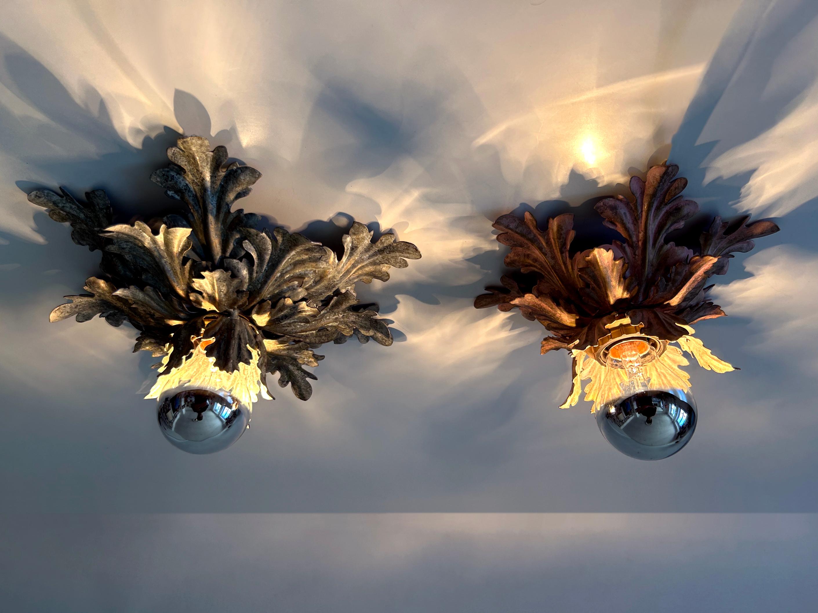 Set of Two Mid-Century Floral Flush Mounts or Sconces by W. Müller Germany 1970s For Sale 8