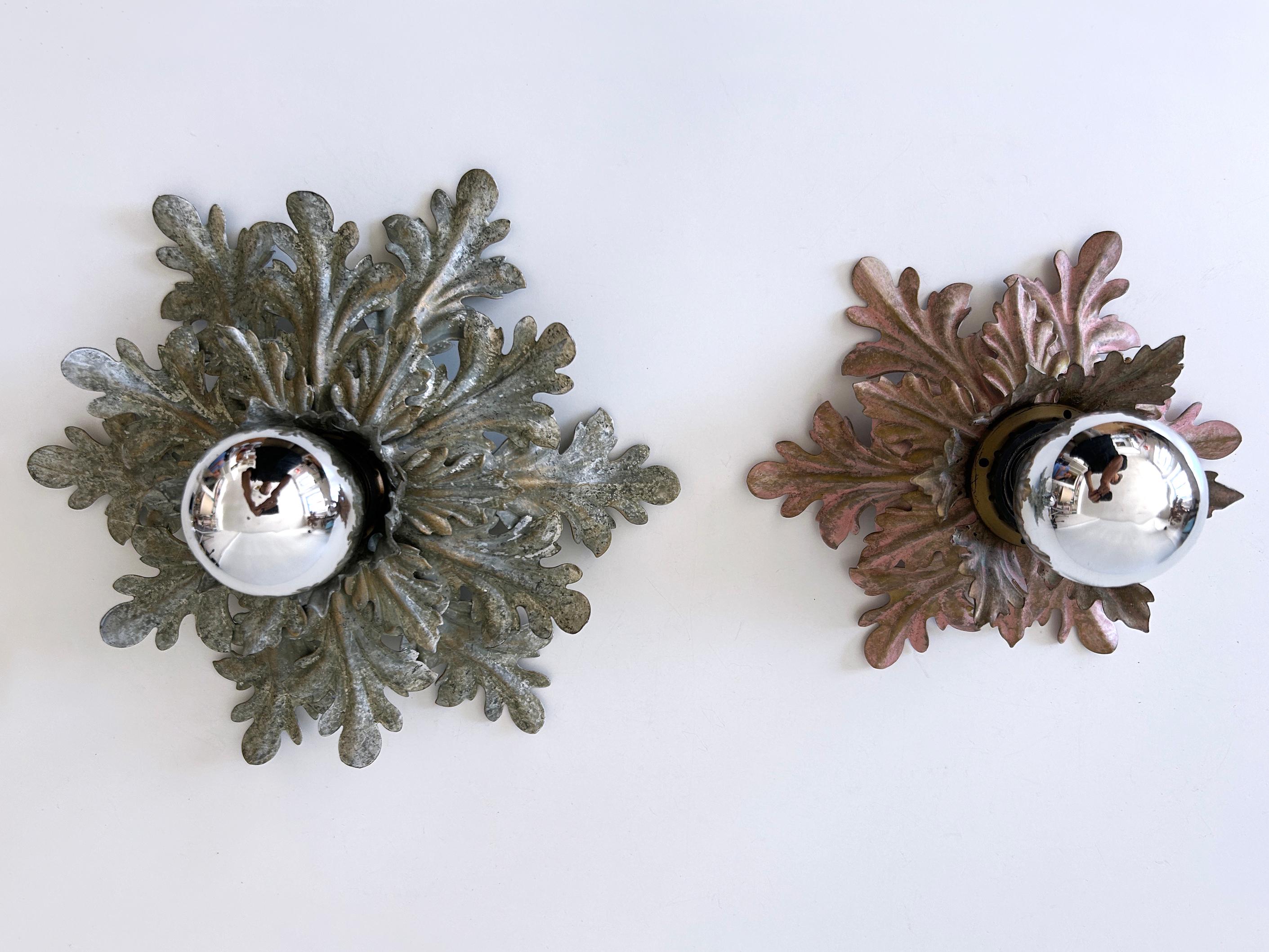 Late 20th Century Set of Two Mid-Century Floral Flush Mounts or Sconces by W. Müller Germany 1970s For Sale