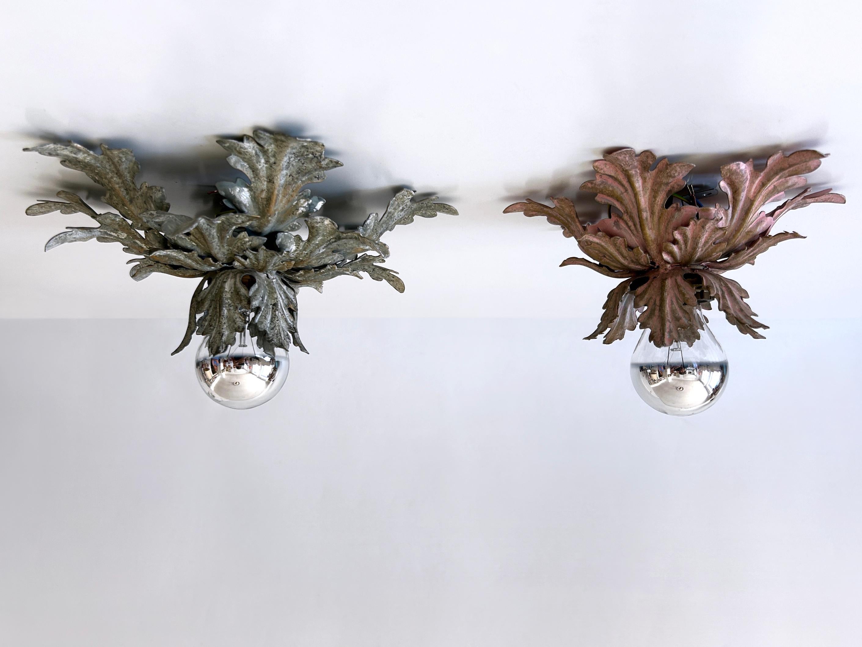 Set of Two Mid-Century Floral Flush Mounts or Sconces by W. Müller Germany 1970s For Sale 9