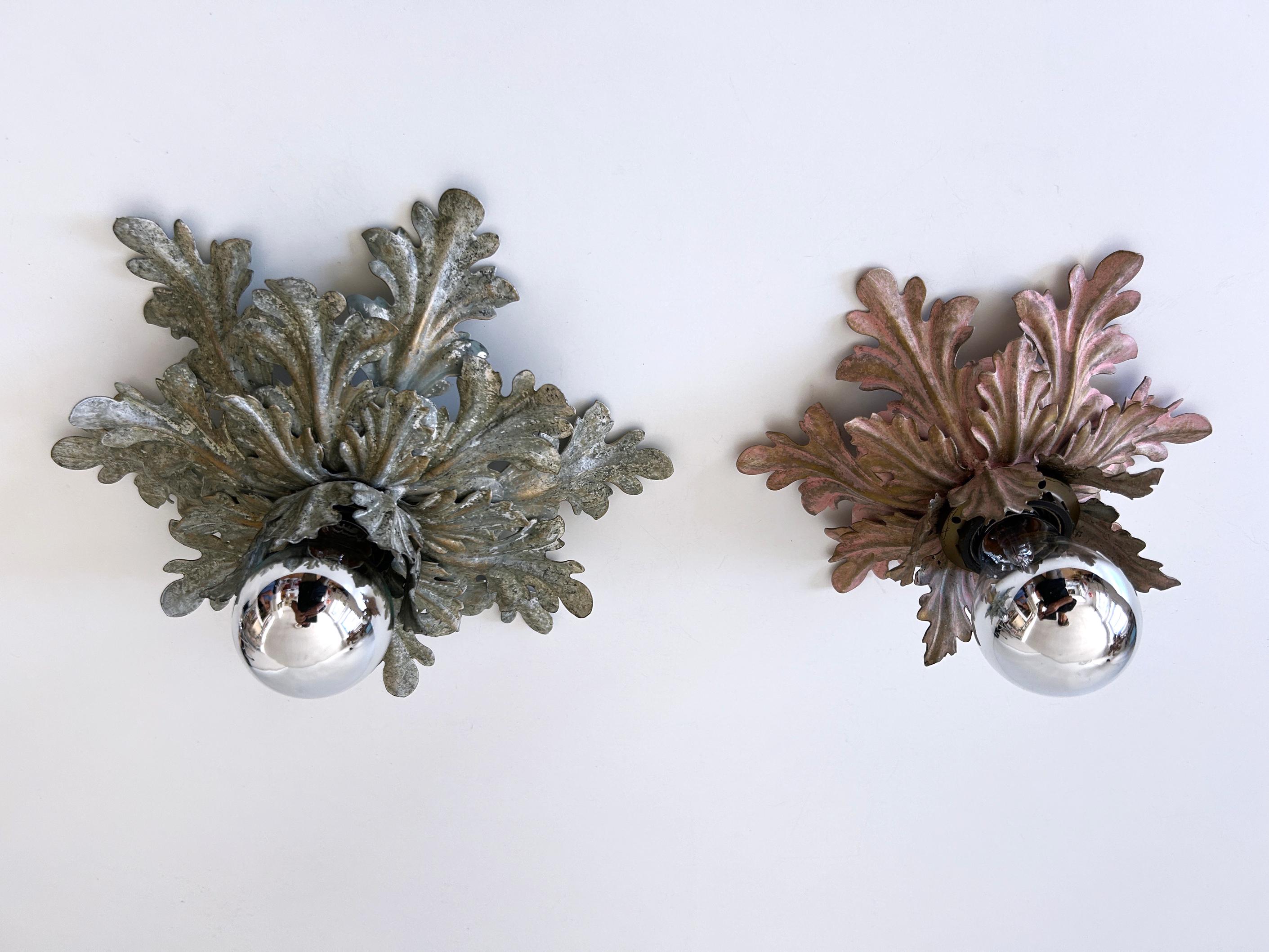 Set of Two Mid-Century Floral Flush Mounts or Sconces by W. Müller Germany 1970s For Sale 5