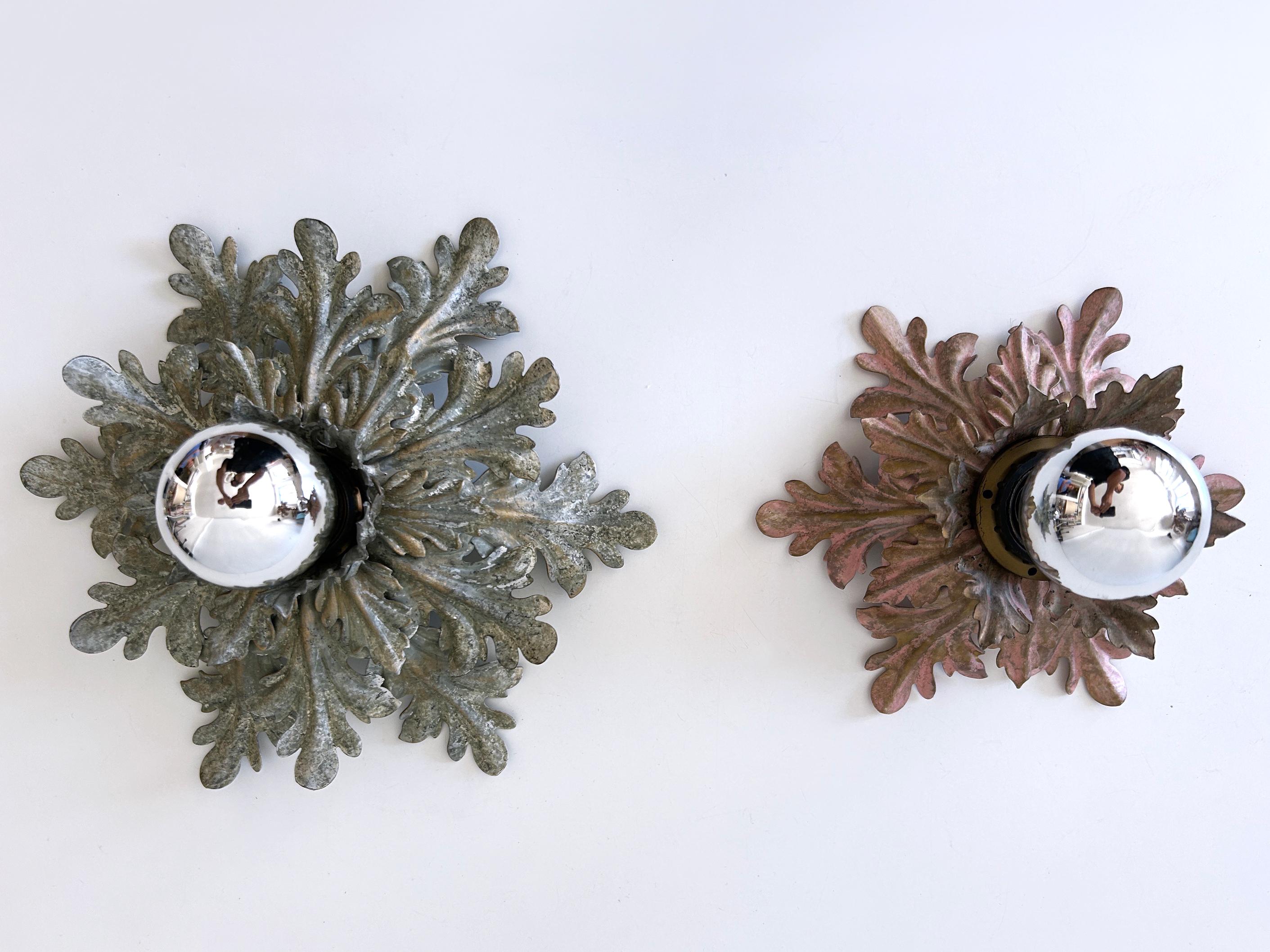 Mid-Century Modern Set of Two Mid-Century Floral Flush Mounts or Sconces by W. Müller Germany 1970s For Sale