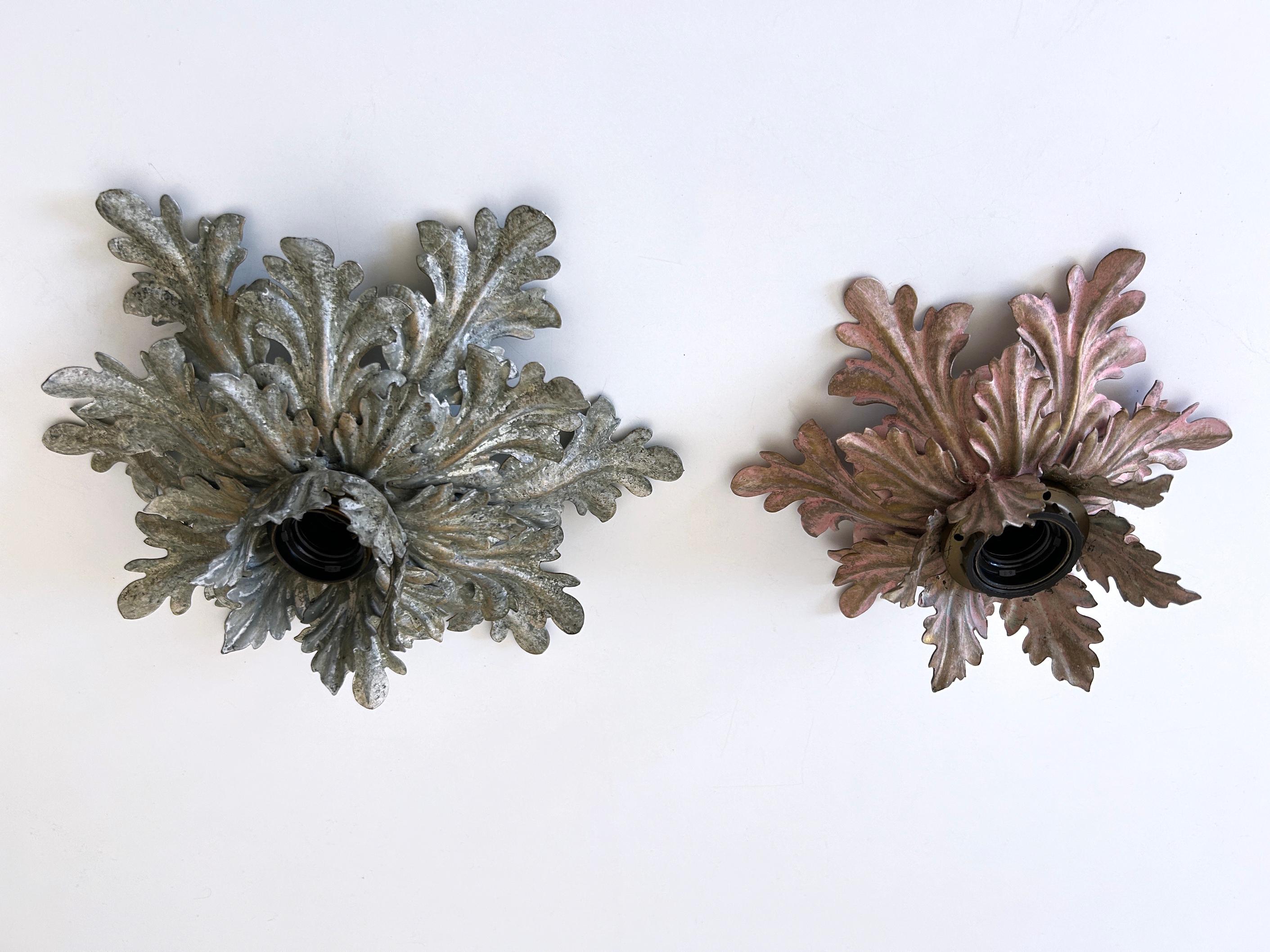 Set of Two Mid-Century Floral Flush Mounts or Sconces by W. Müller Germany 1970s For Sale 12