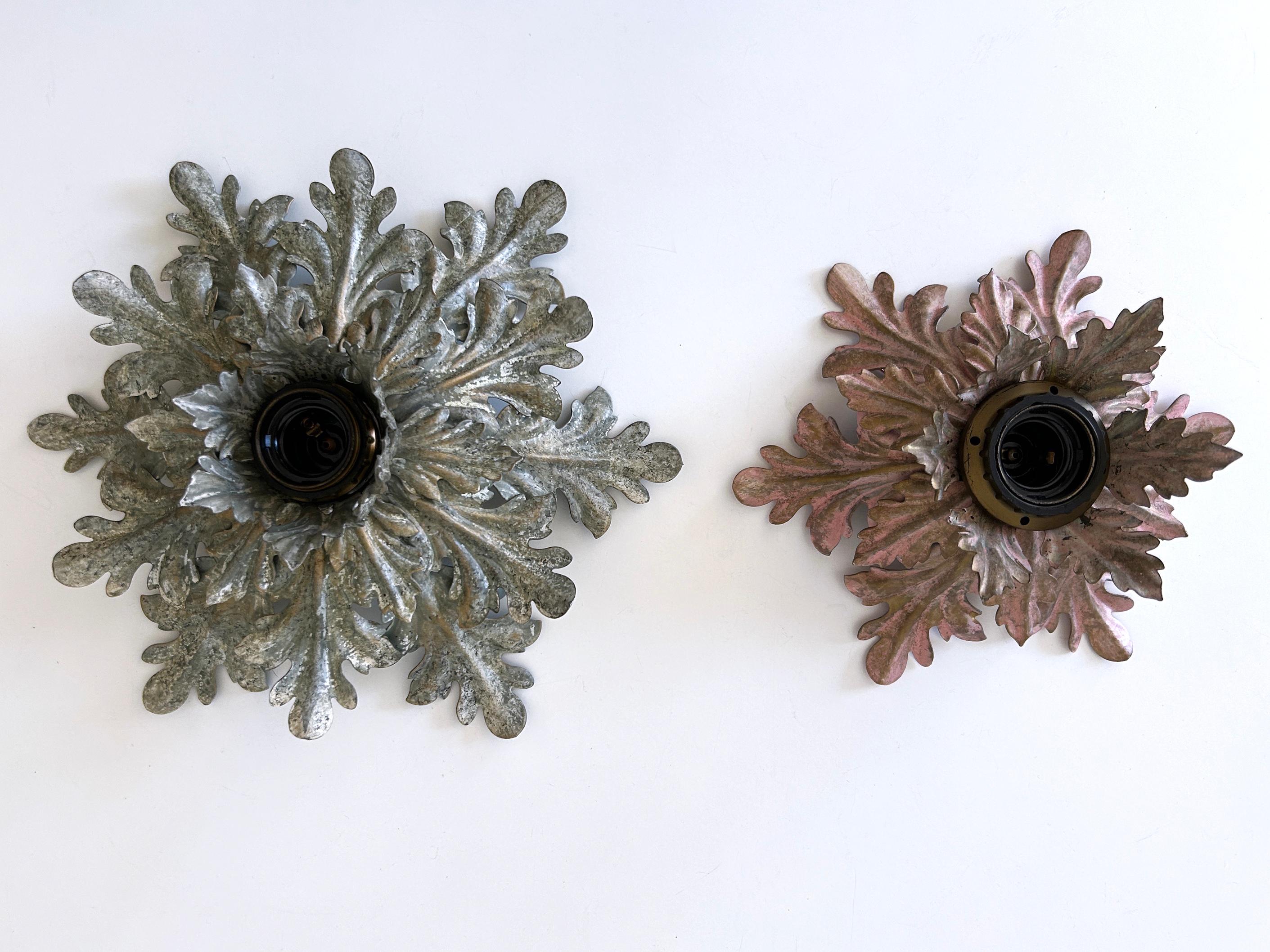 Set of Two Mid-Century Floral Flush Mounts or Sconces by W. Müller Germany 1970s For Sale 11