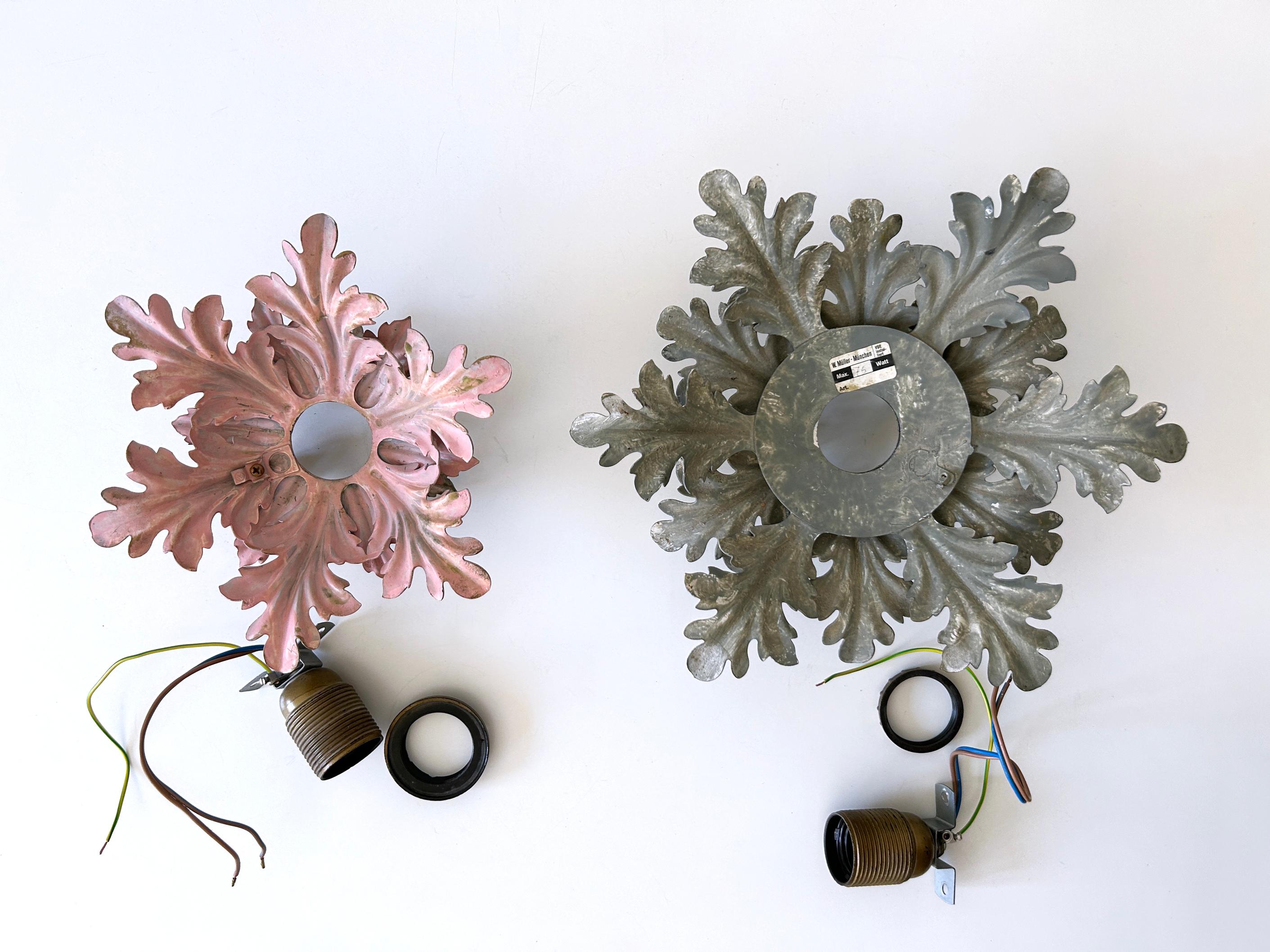 Set of Two Mid-Century Floral Flush Mounts or Sconces by W. Müller Germany 1970s For Sale 13