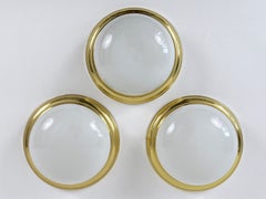 1 of 3 Vintage Brass & Opaline Glass Flush Mounts or Sconces Germany 1970s