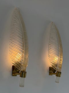 Set of Two Ercole Barovier Murano Glass Leaf Sconces for Barovier & Toso 1950s