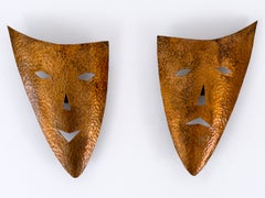 Set of Two Rare Hand-Hammered Copper Wall Objects or Masks Germany 1960s