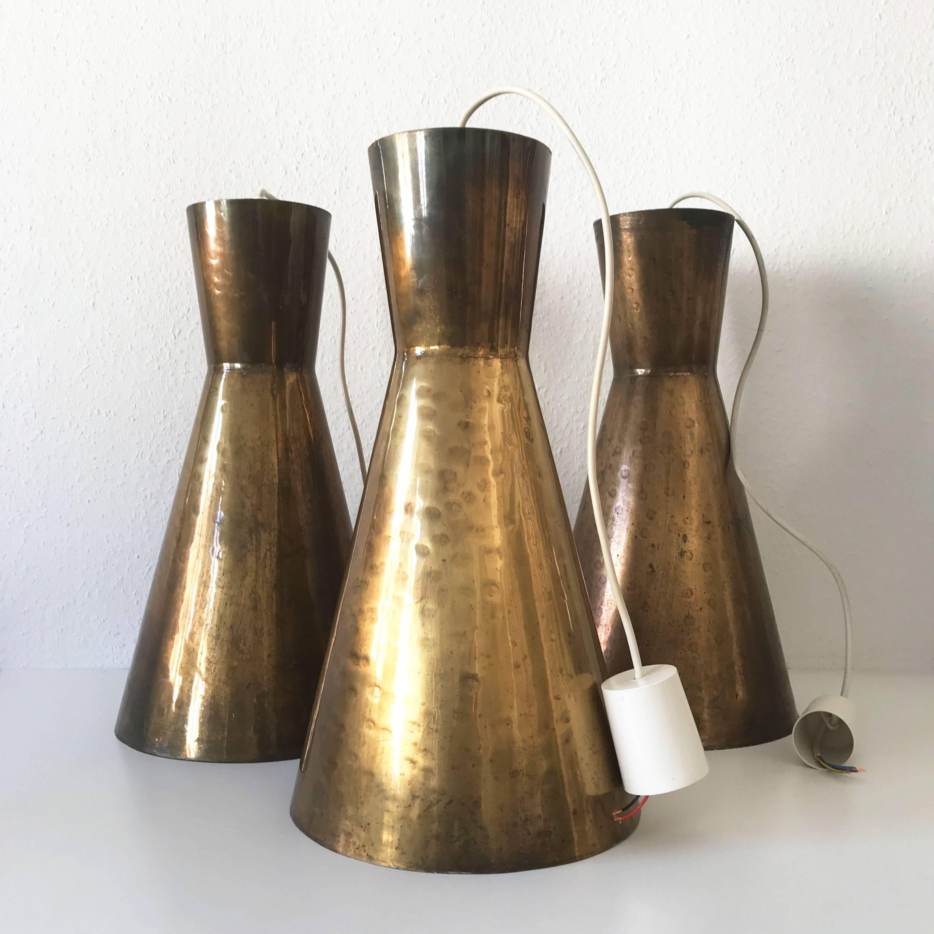 Mid-Century Modern Set of Three Large Mid Century Modern Diabolo Brass Pendant Lamps Germany 1950s