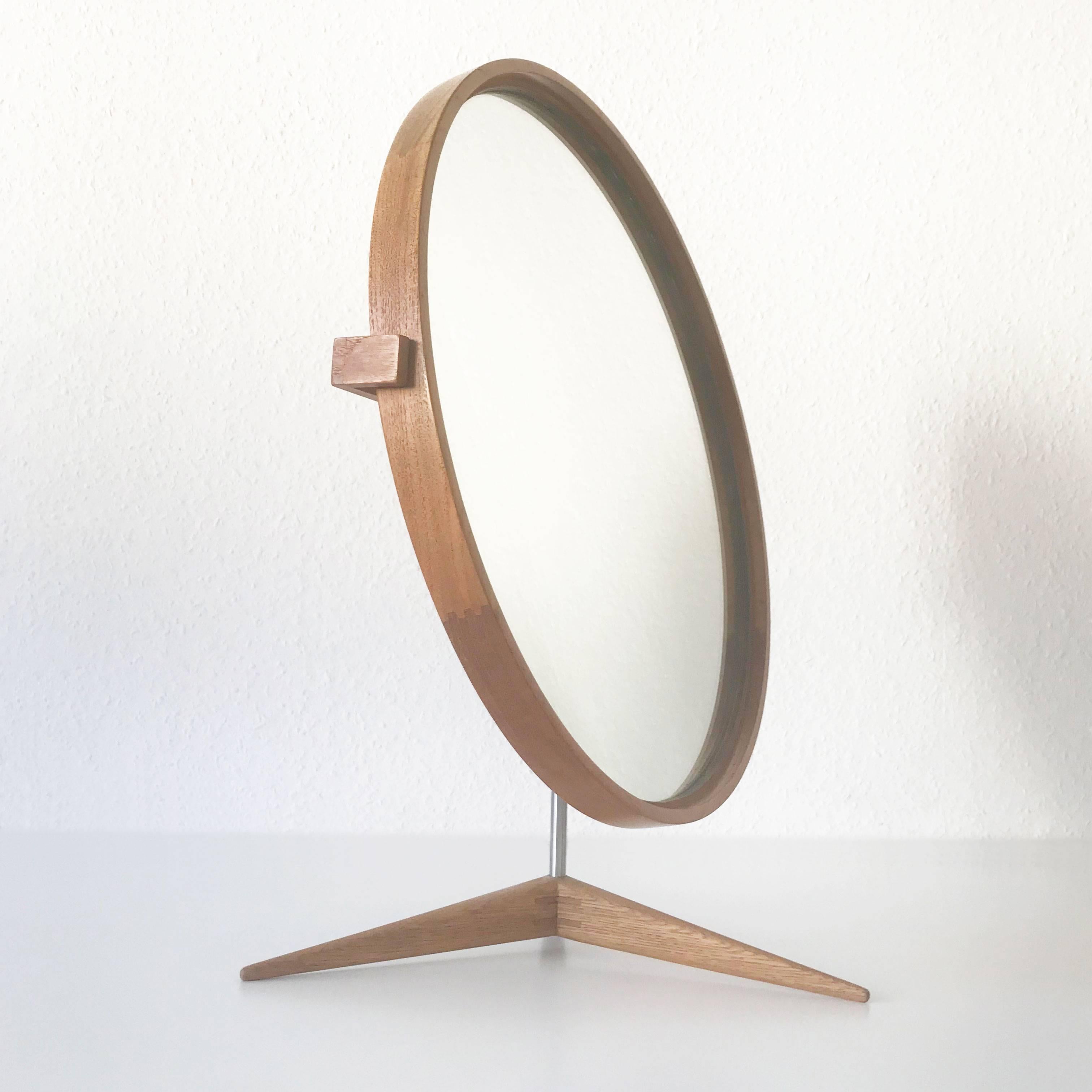 Elegant Oak Table Mirror by Uno & Östen Kristiansson for Luxus Sweden 1960s For Sale 1