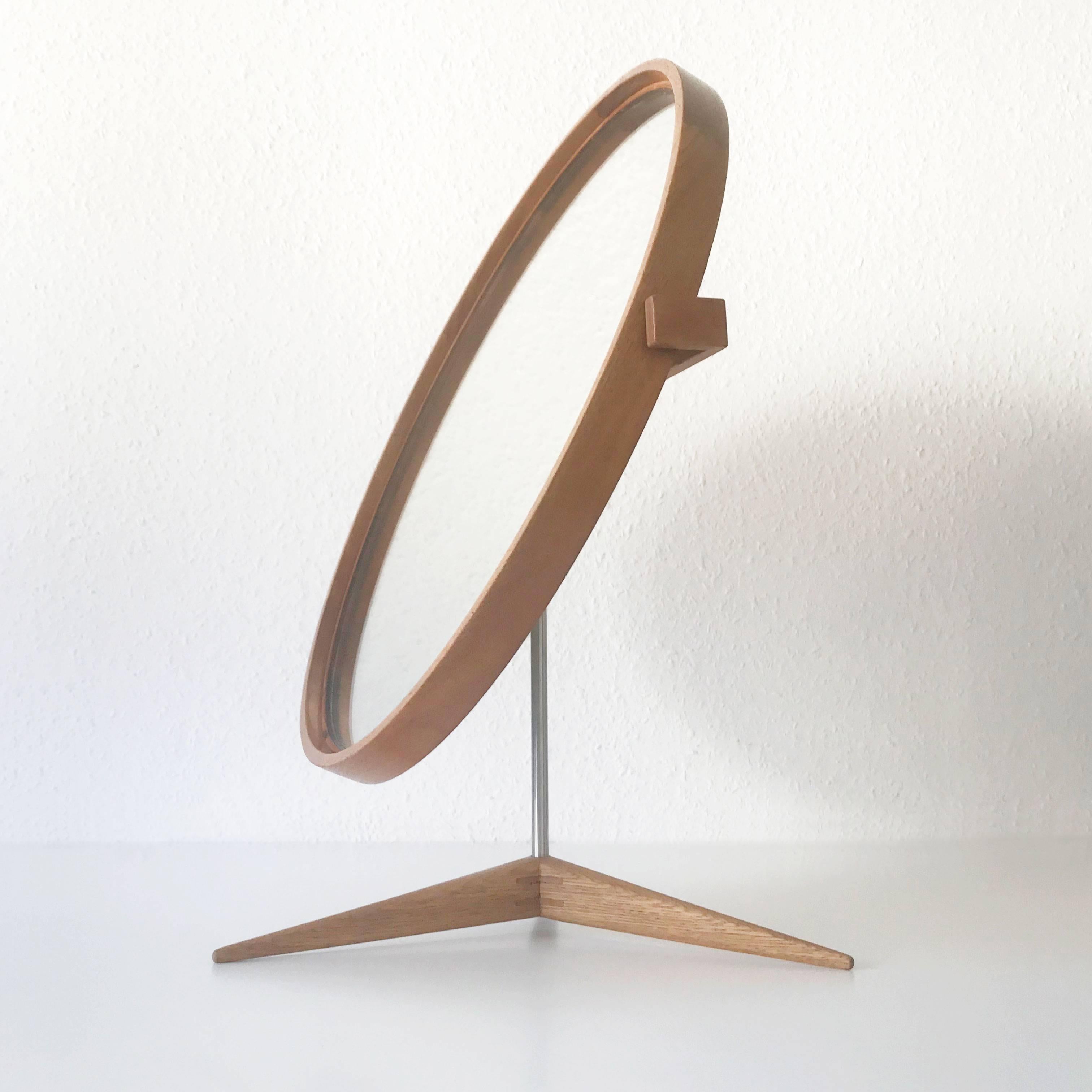 Mid-Century Modern Elegant Oak Table Mirror by Uno & Östen Kristiansson for Luxus Sweden 1960s For Sale