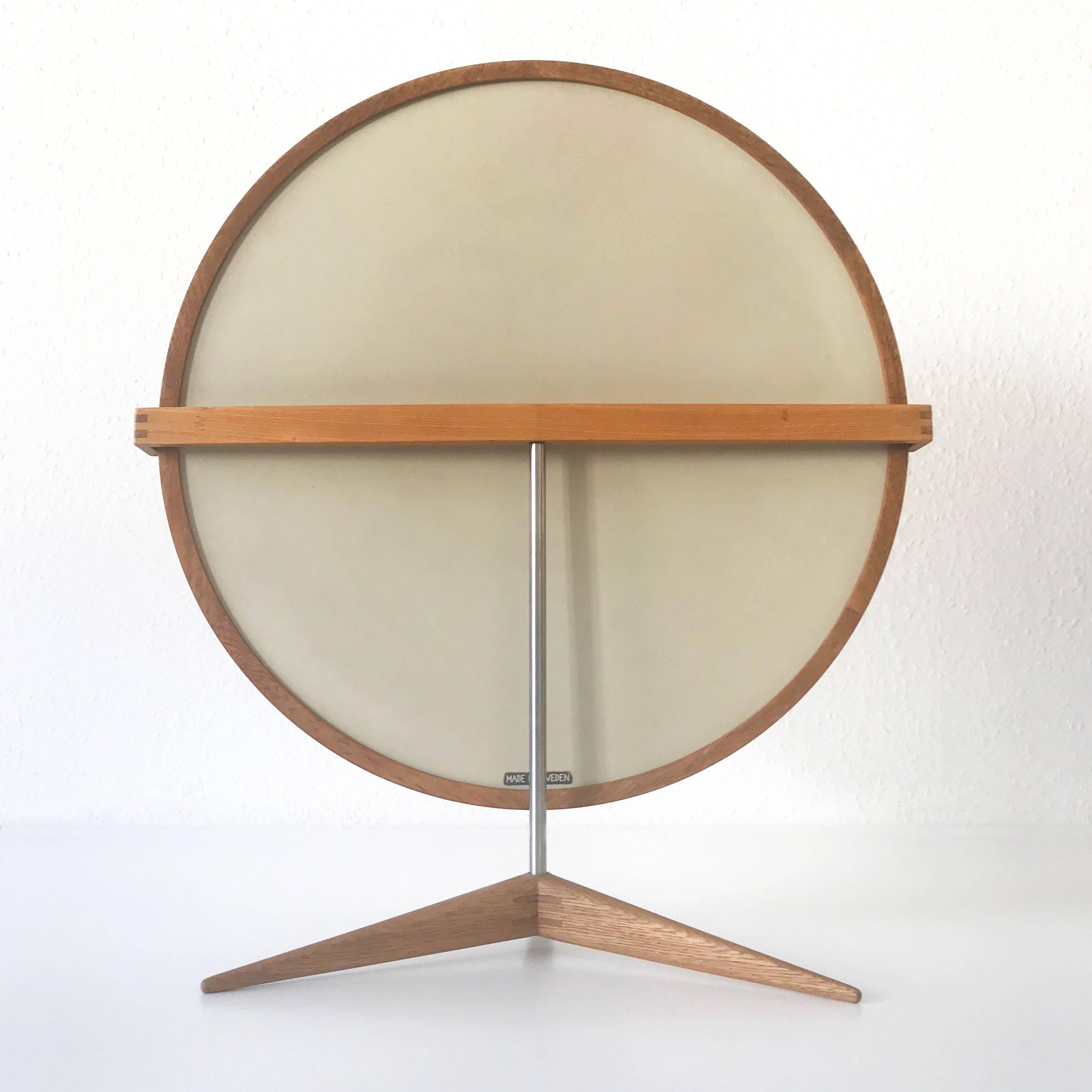 Elegant Oak Table Mirror by Uno & Östen Kristiansson for Luxus Sweden 1960s For Sale 4