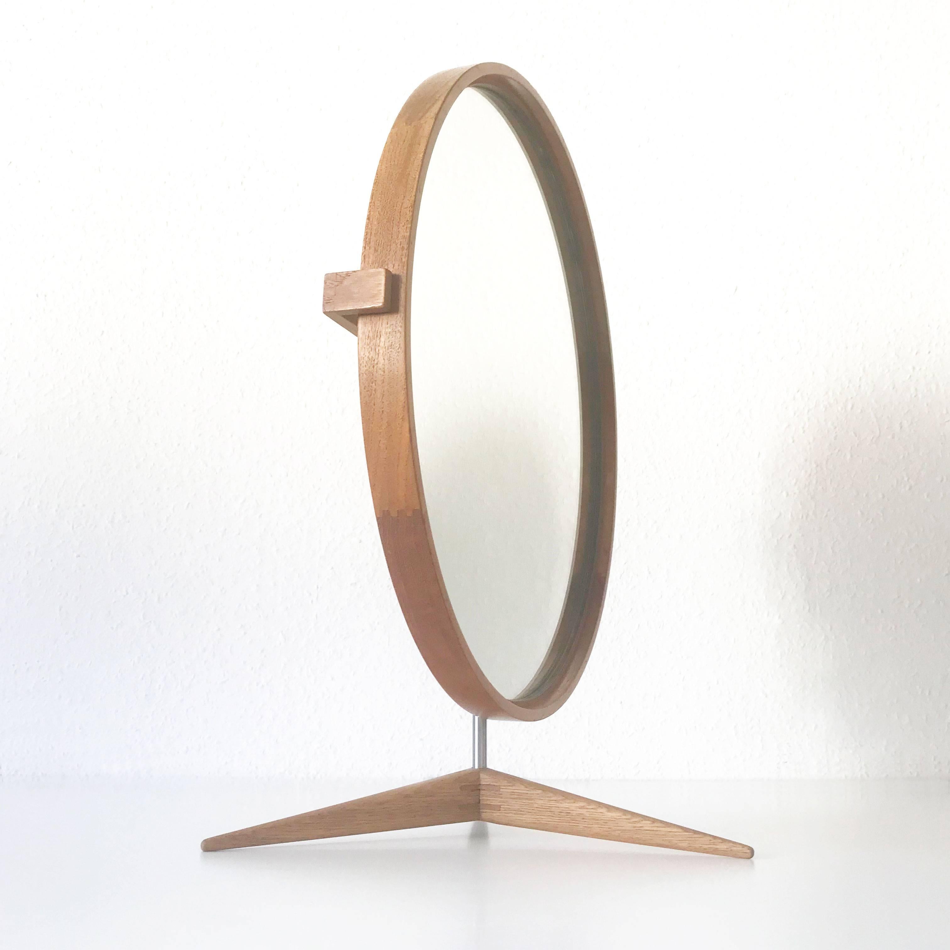 Elegant Oak Table Mirror by Uno & Östen Kristiansson for Luxus Sweden 1960s For Sale 2