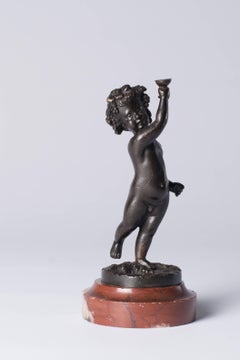 Bronze Figures Cupids Set of Two Marble Plint, 19th Century