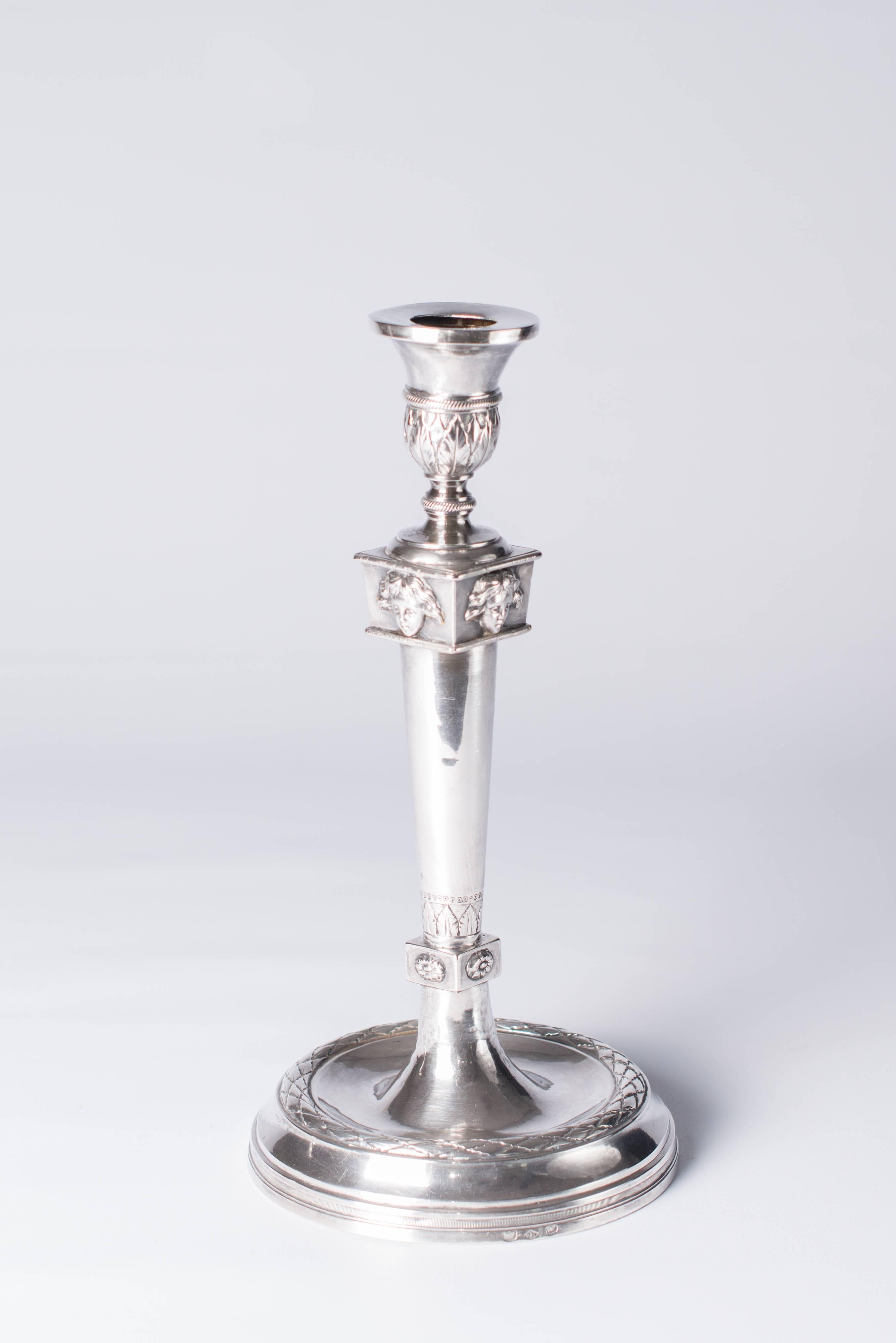 French Empire Silver Candlesticks, France, 1800 For Sale