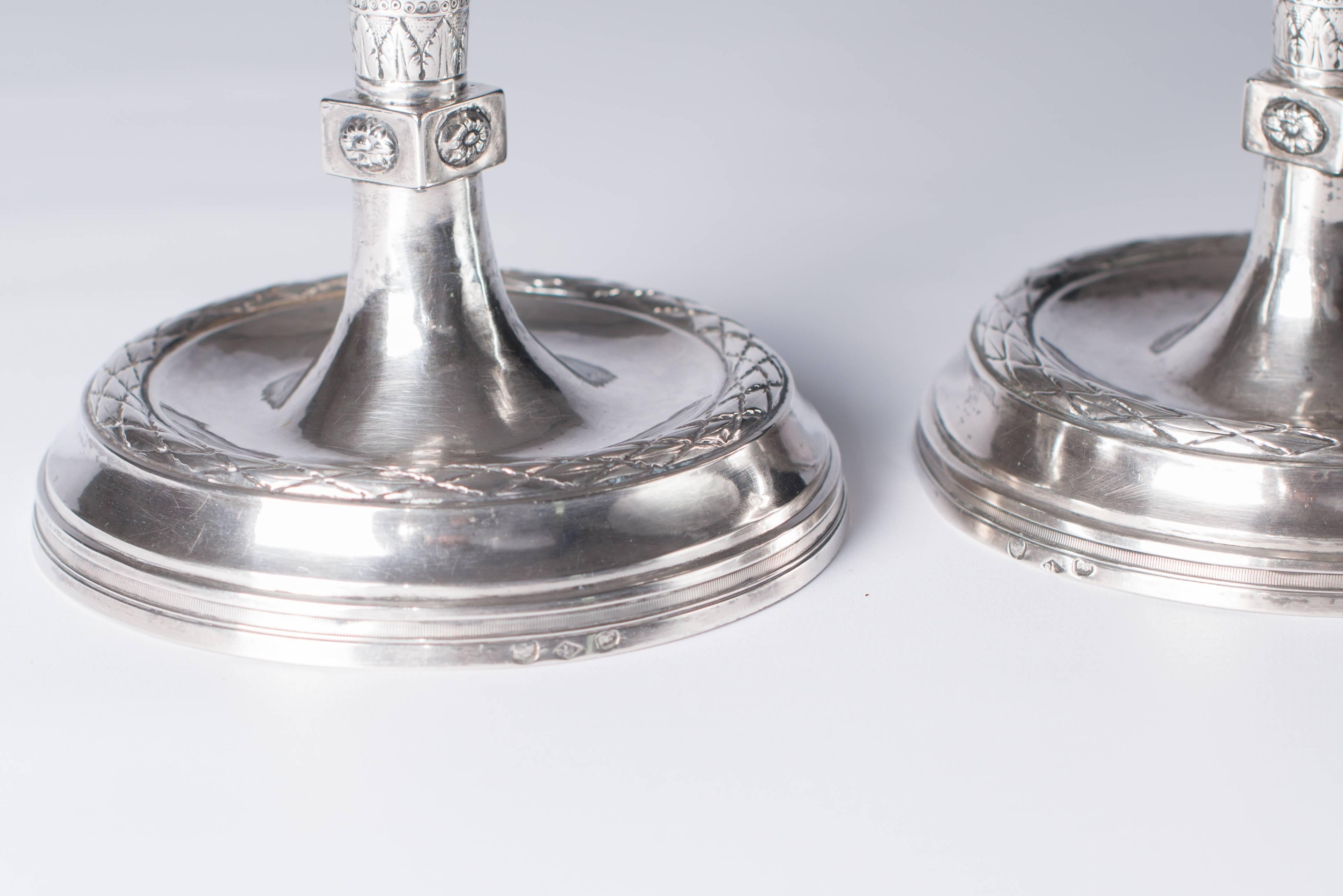 Cast Empire Silver Candlesticks, France, 1800 For Sale