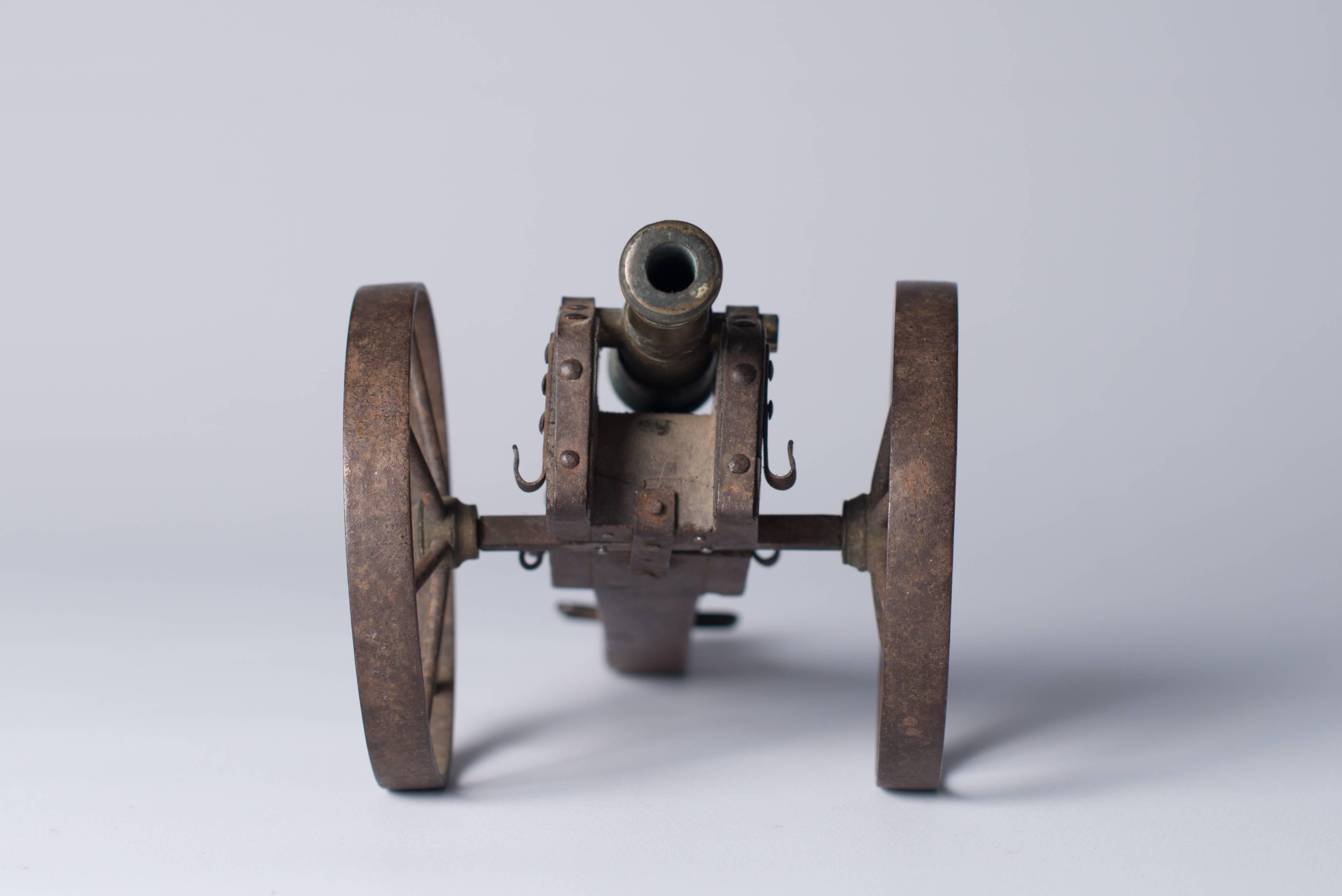 Cast Antique Miniature Bronze Canon Carriage, 19th Century For Sale