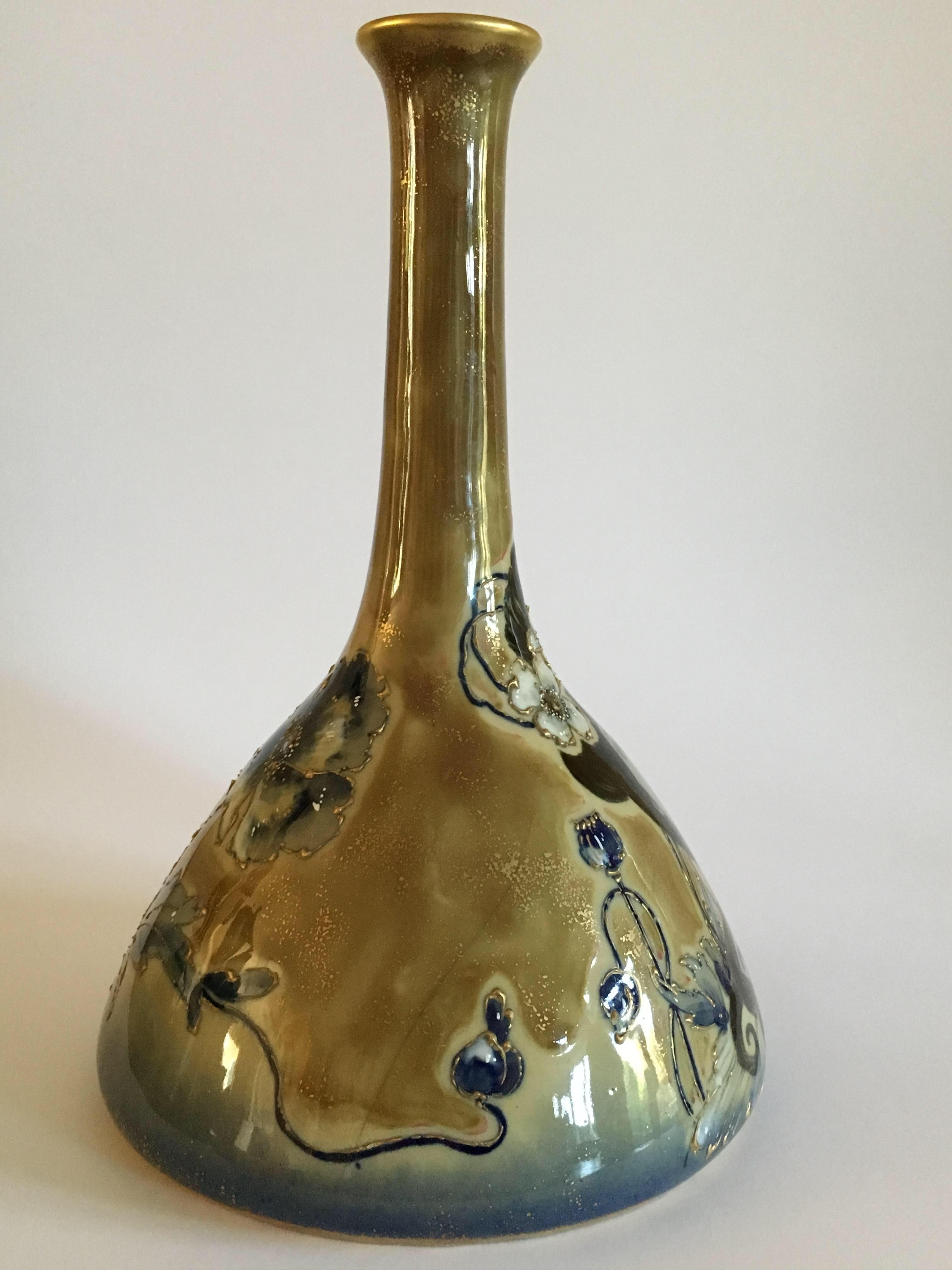 Austrian Art Nouveau Set Vases Enameled Amphora Porcelain Riessner Stellenmacher, 1900 For Sale