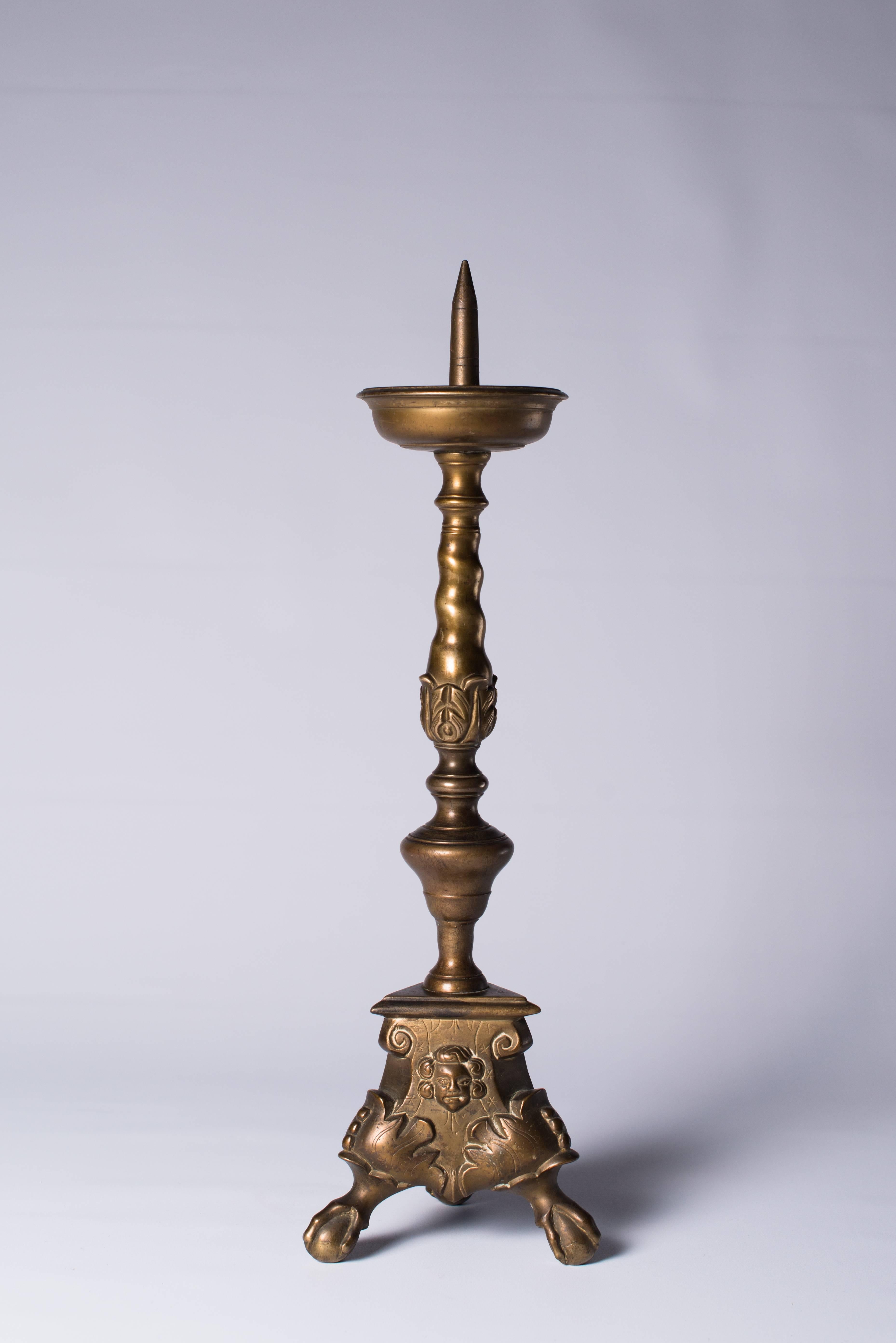 Dutch Antique Baroque Bronze Candlesticks For Sale