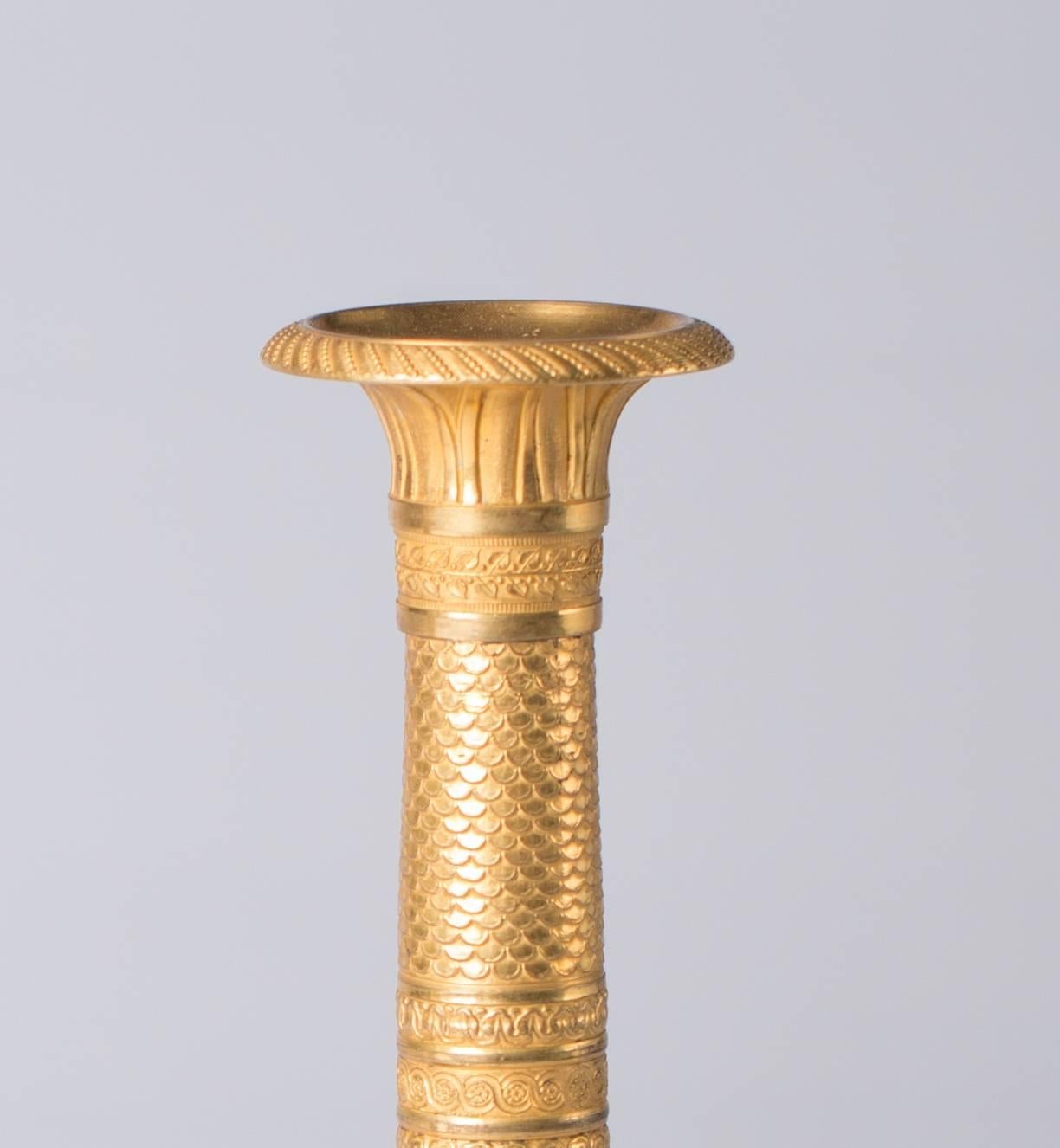 Cast Candlesticks Antique Gilt Bronze Empire, 1820, France For Sale
