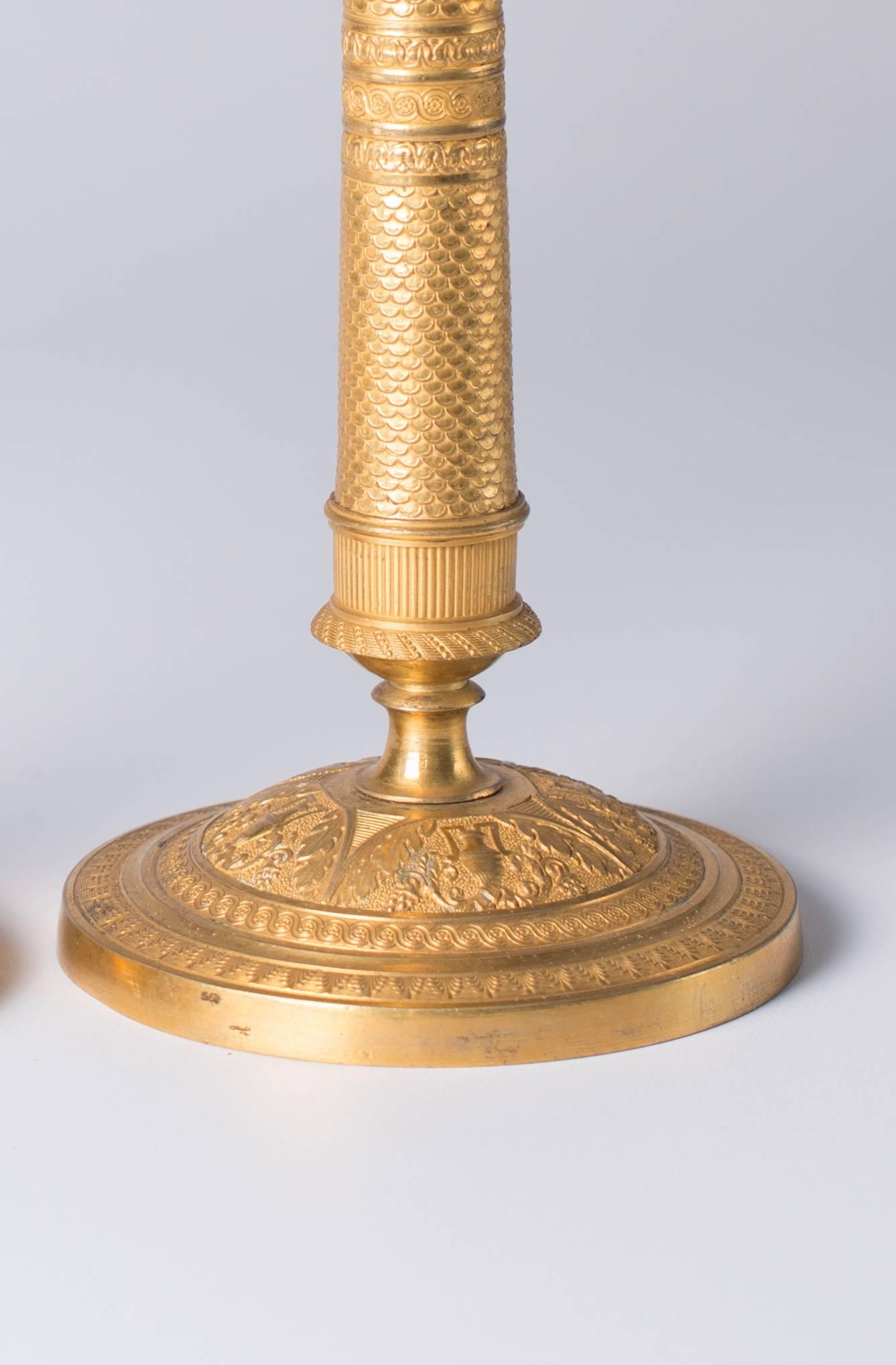 French Candlesticks Antique Gilt Bronze Empire, 1820, France For Sale