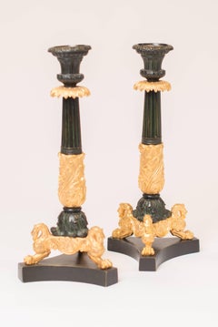 Candlesticks Antique Gilded Bronze, France, 1850