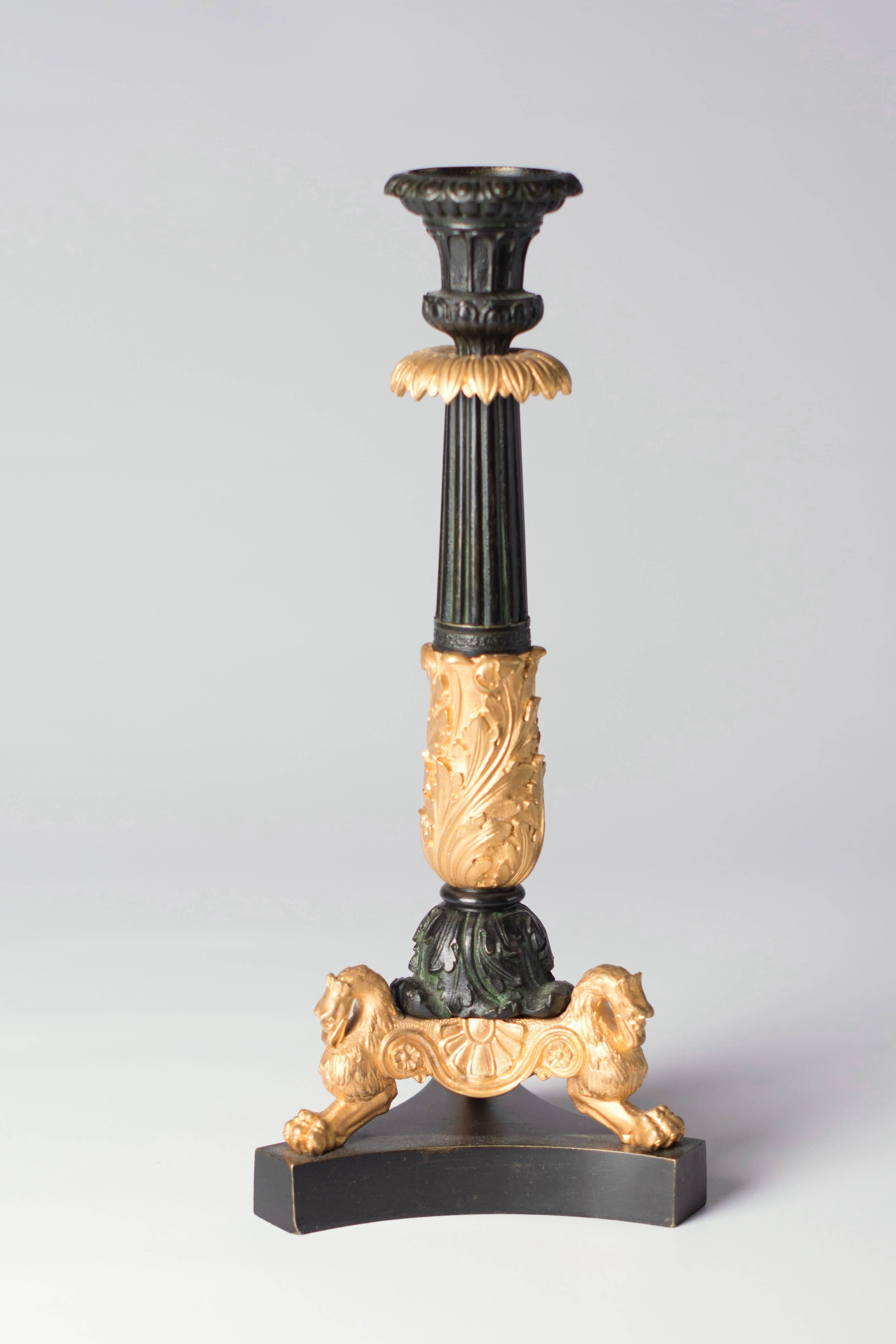 French Candlesticks Antique Gilded Bronze, France, 1850 For Sale