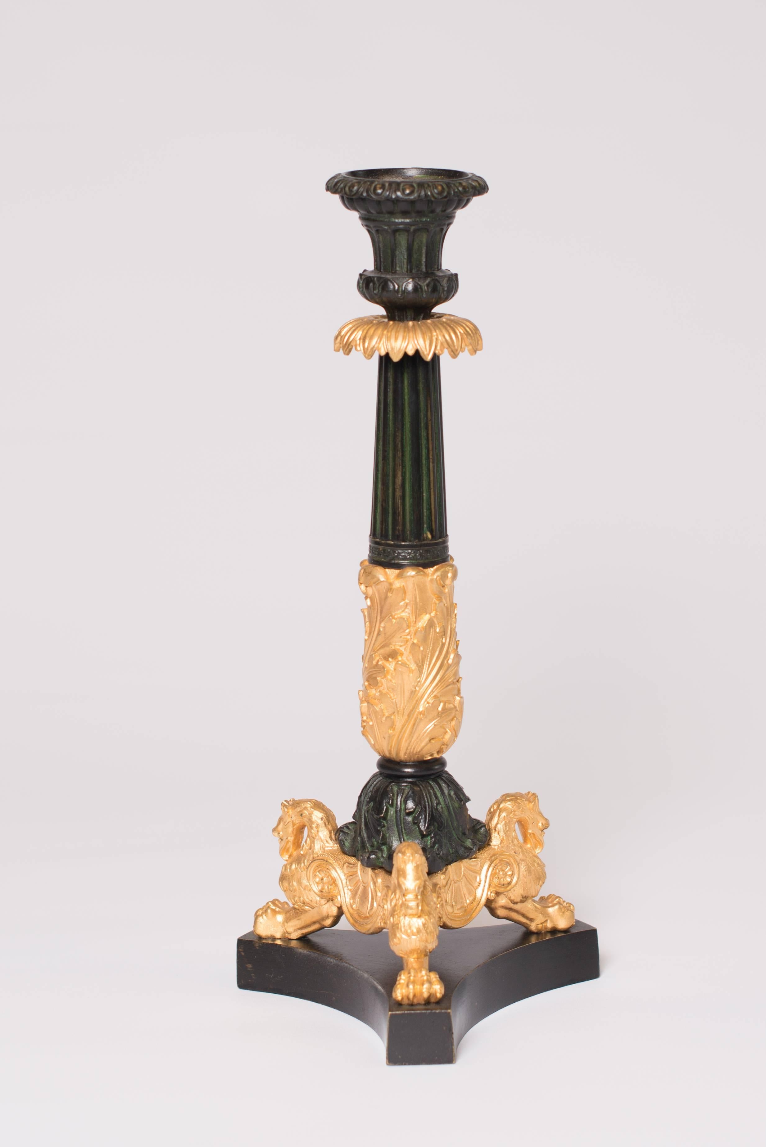 Louis Philippe Candlesticks Antique Gilded Bronze, France, 1850 For Sale