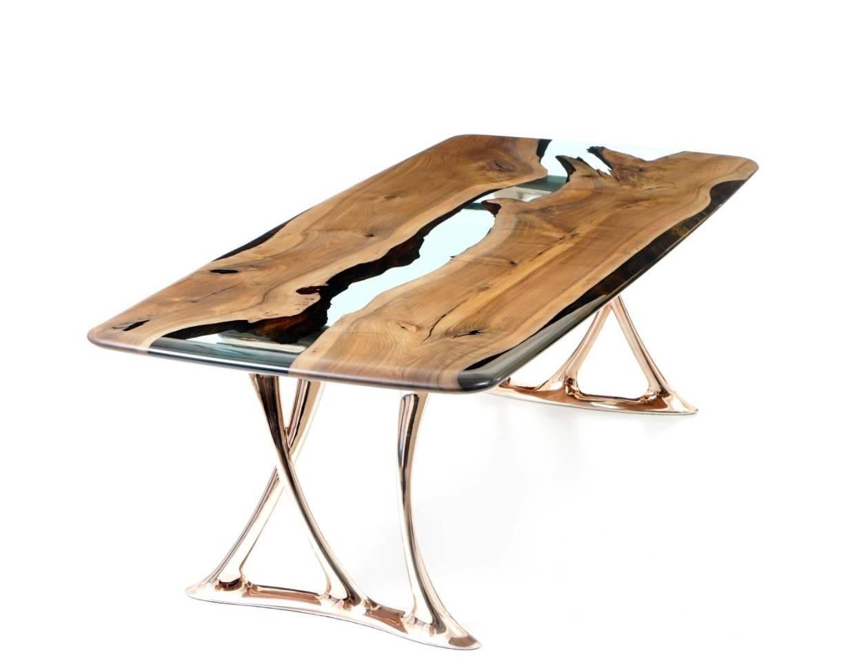 Contemporary Osso 270 Epoxy Resin Walnut Dinning Table For Sale