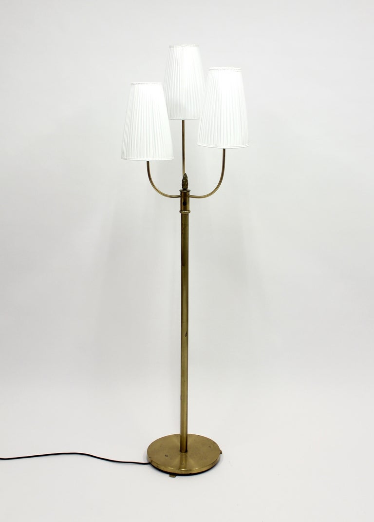 Swedish Vintage Three Light Brass Floor Lamp 1940s For At 1stdibs 1940s Brass Three Light Floor Lamp With Pleated Shades Set At Alternating Heights Most