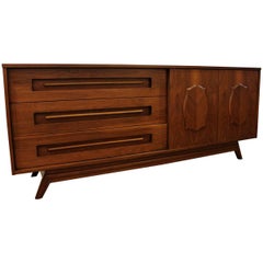 Mid-Century Modern Young Manufacturing Co. Walnut Parquet-Front Credenza