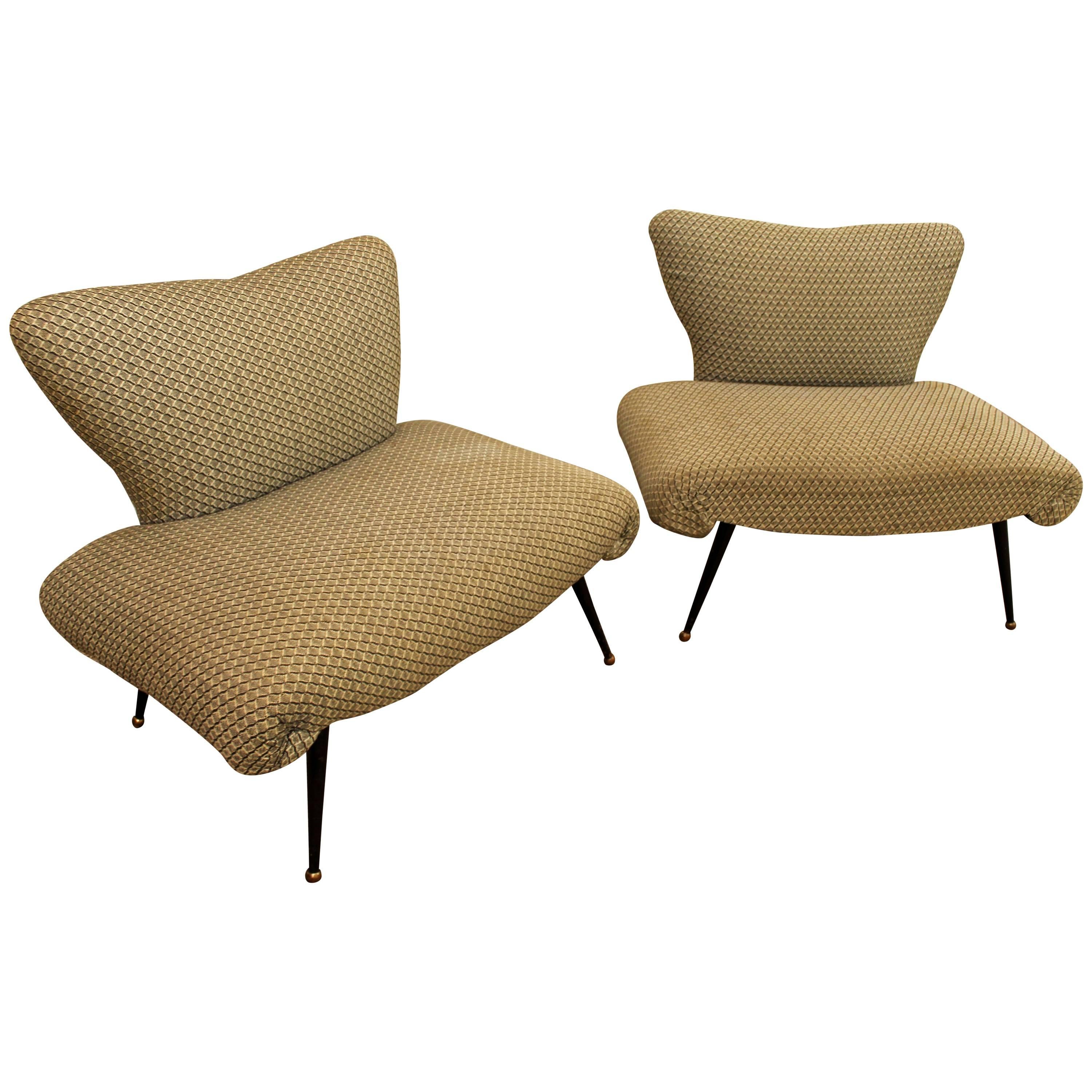 Pair of Mid-Century Modern Zanuso Style Italian Lounge Chairs