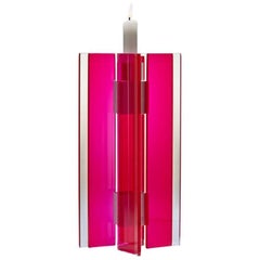 Contemporary Pink Glass & Aluminum Candlestick