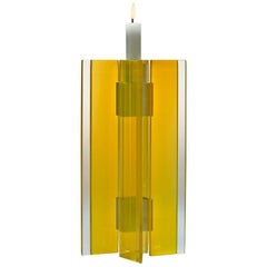  Contemporary Yellow Glass & Aluminum Candlestick
