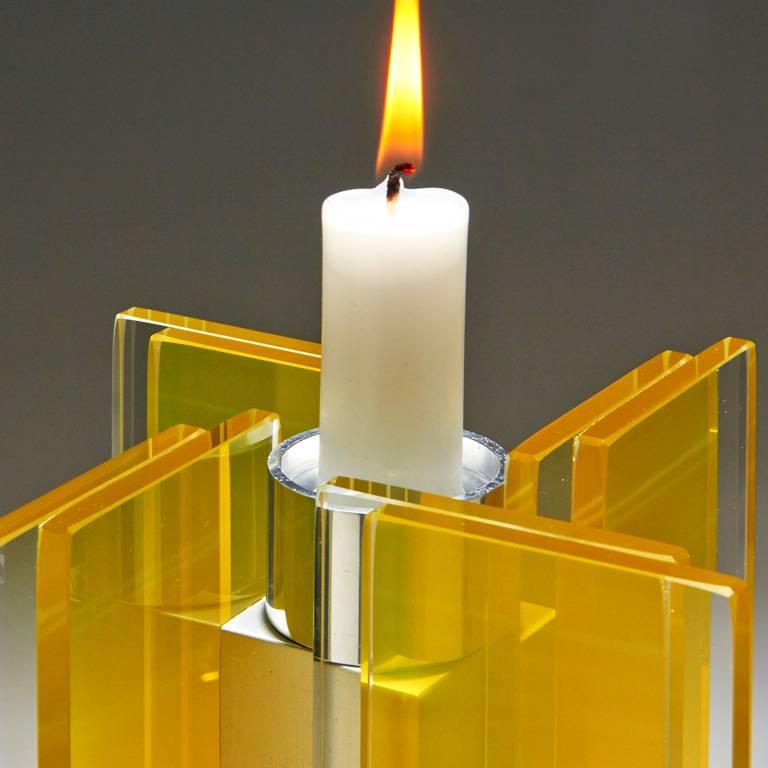 Modern  Contemporary Yellow Glass & Aluminum Candlestick For Sale