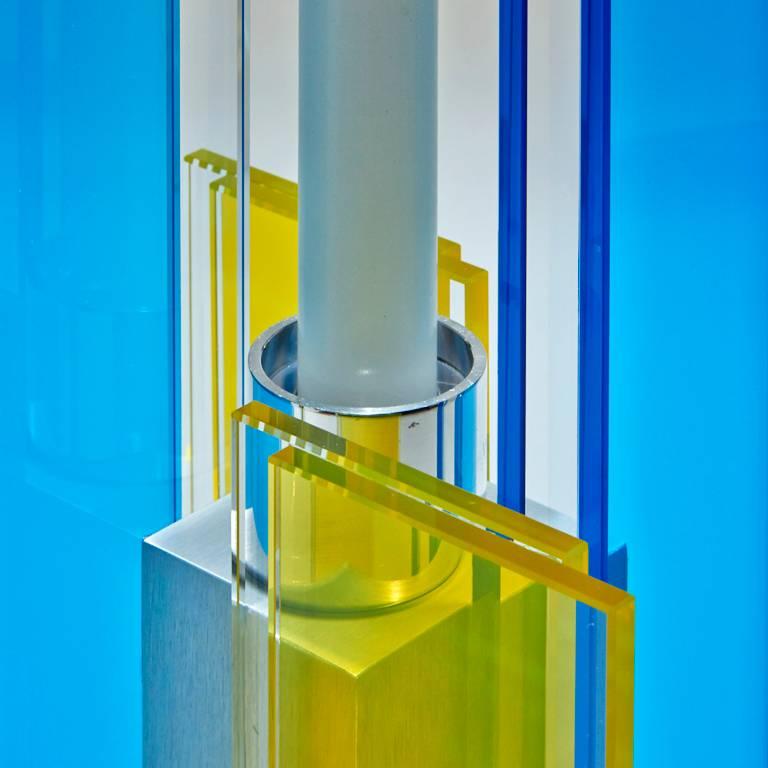 Anodized Contemporary Blue & Yellow Glass & Aluminum Candlestick For Sale