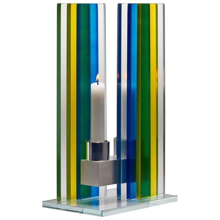 Contemporary Yellow & Blue Glass & Aluminum  For Sale